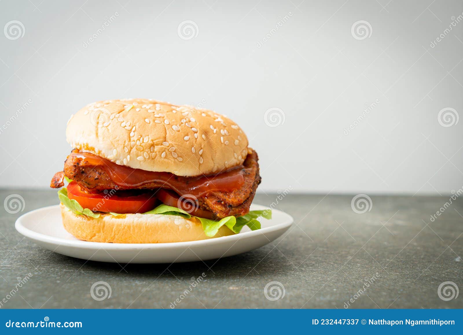 Grilled Chicken Burger with Sauce on Plate Stock Image Image of