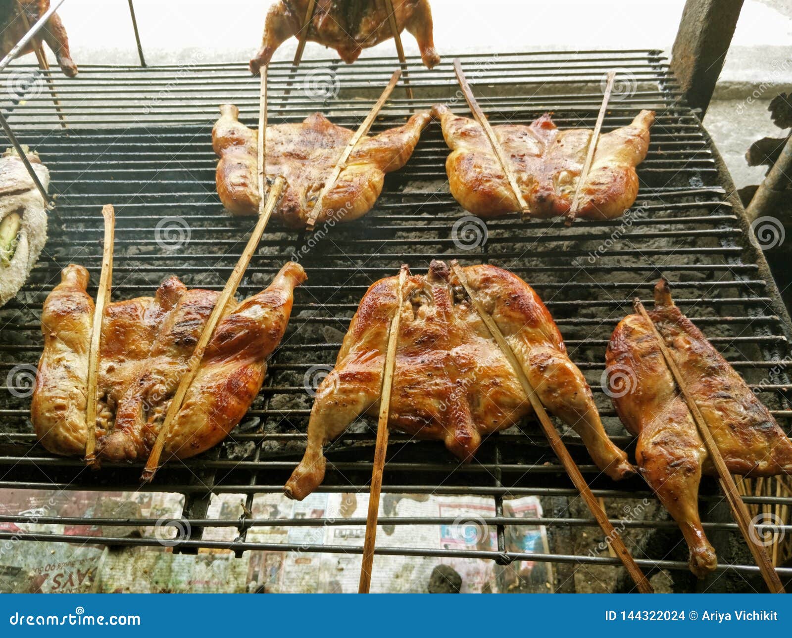 Grilled Chicken on a Charcoal Grill in the Market Place Stock Photo Image of food, barbecue