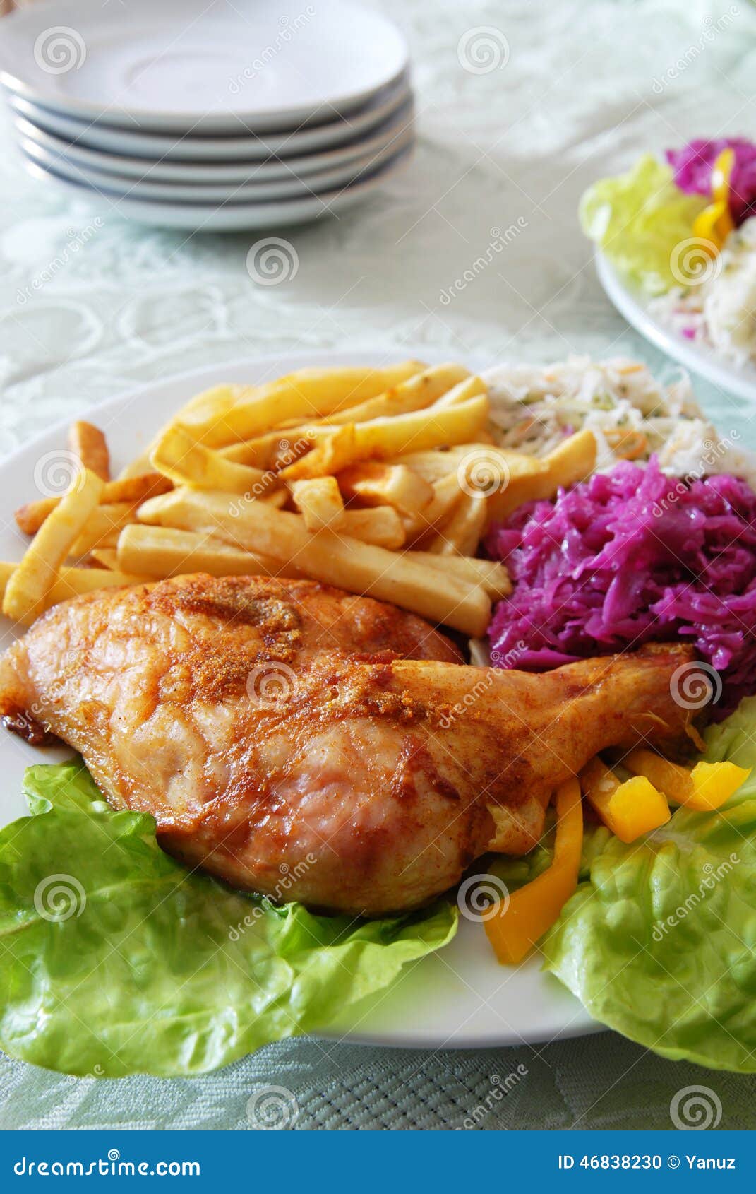 Grilled chicken and chips stock photo. Image of fine 46838230