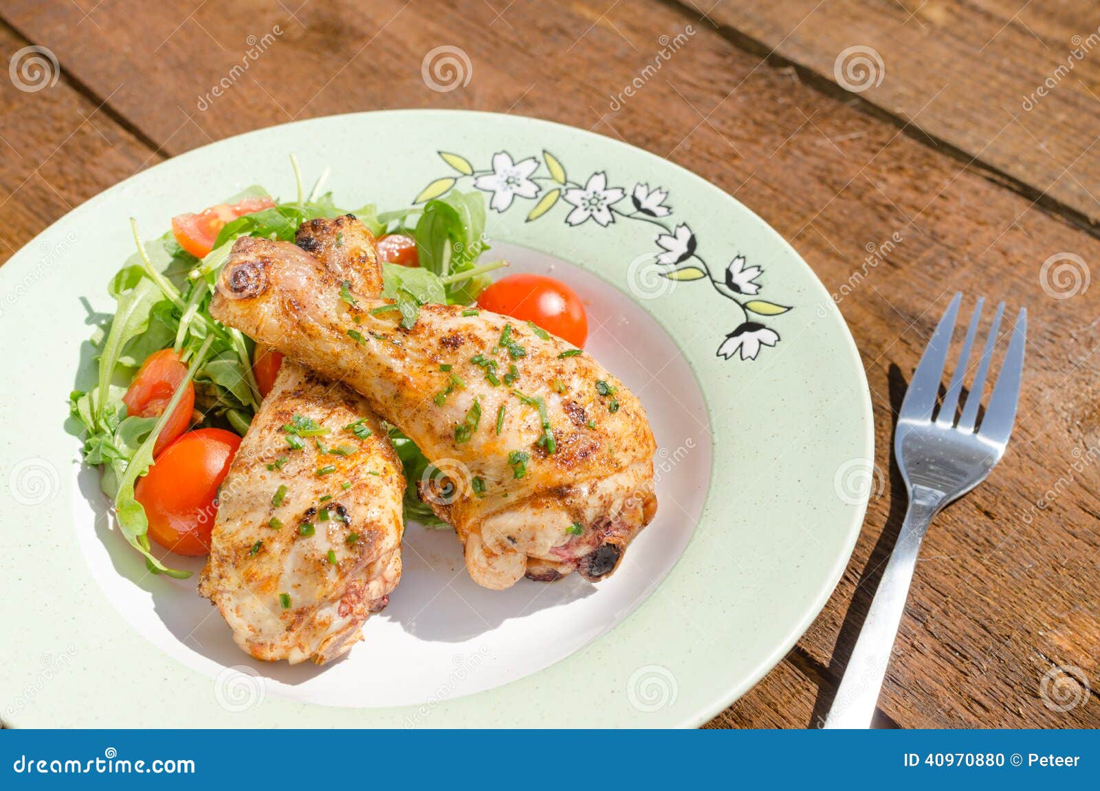 Grilled Chicken Drumstick with Vegetable Stock Photo Image of