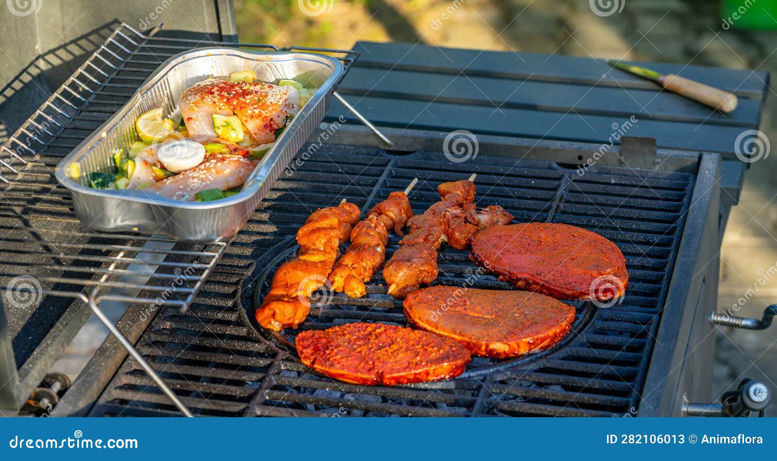 Grilled Chicken and Fish on the Grill 01 Stock Image Image of fish