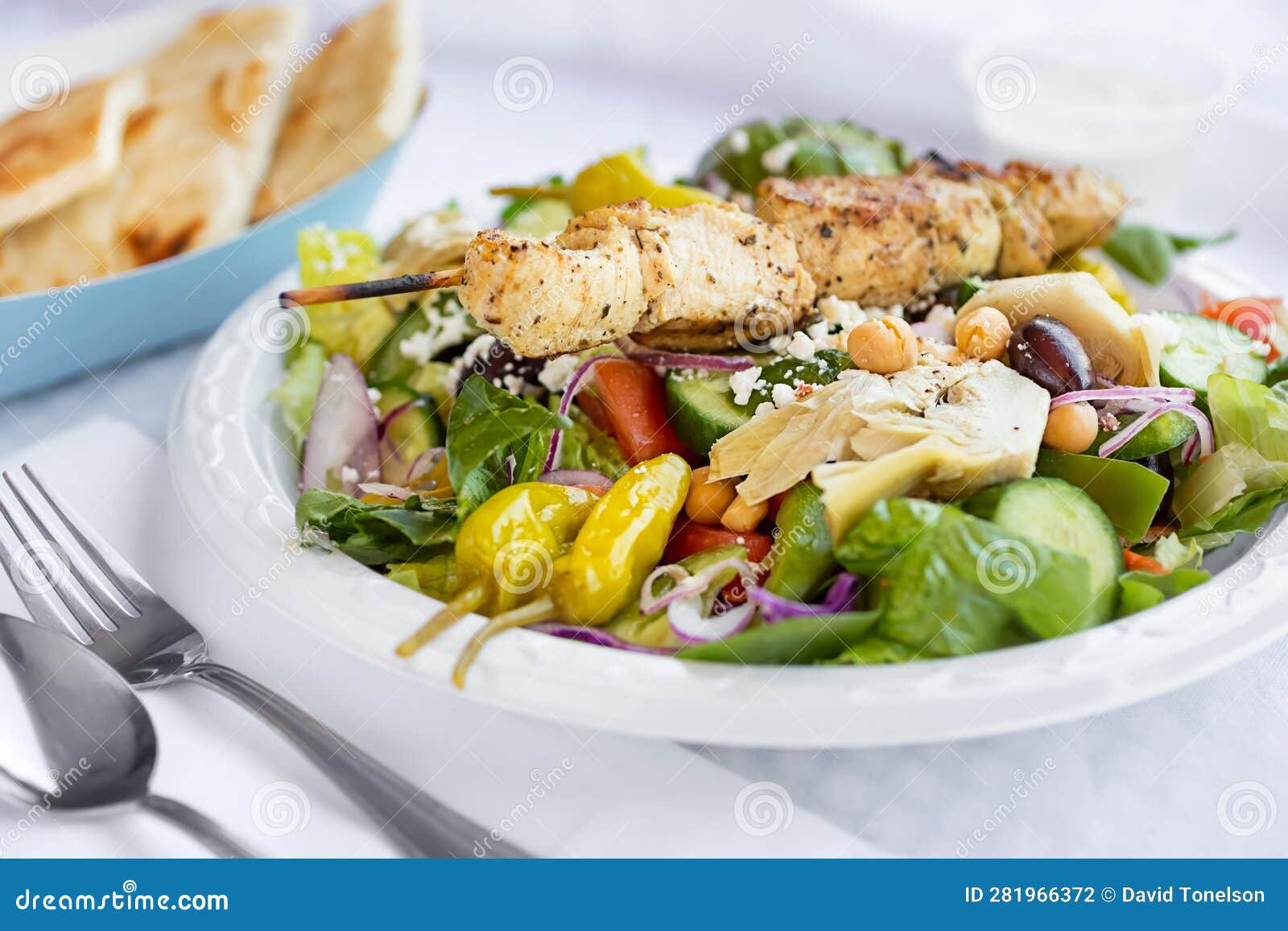 Grilled Chicken Greek Salad Stock Photo Image of fork, merchandise