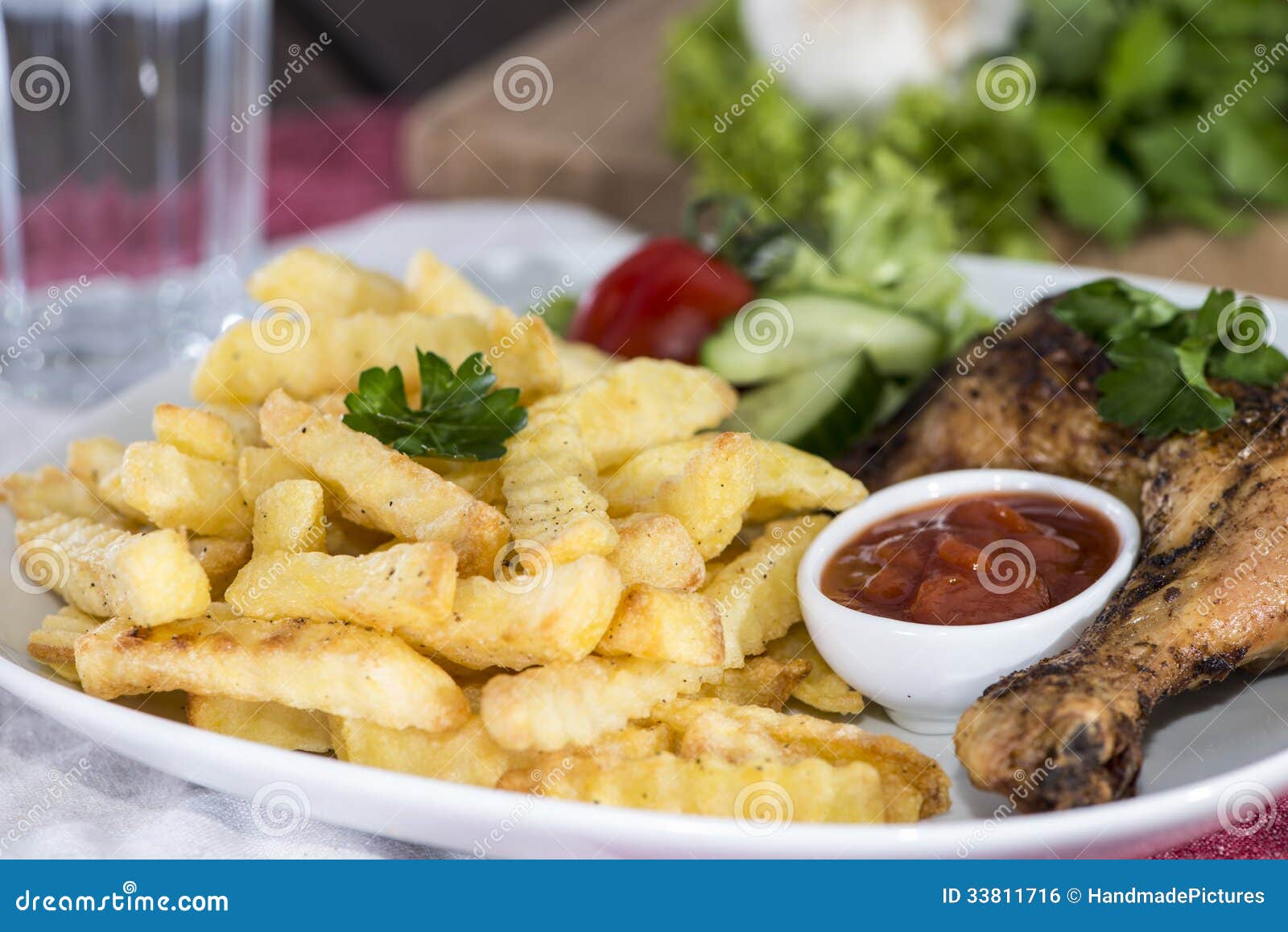 Grilled Chicken Legs with Chips Stock Photo Image of fries, grill