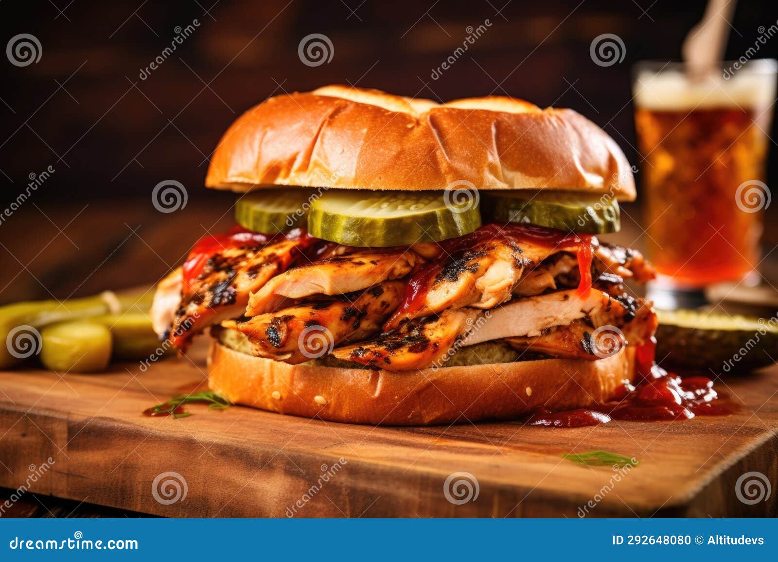 Grilled Chicken Sandwich with Pickles on Rye Bread Stock Photo Image