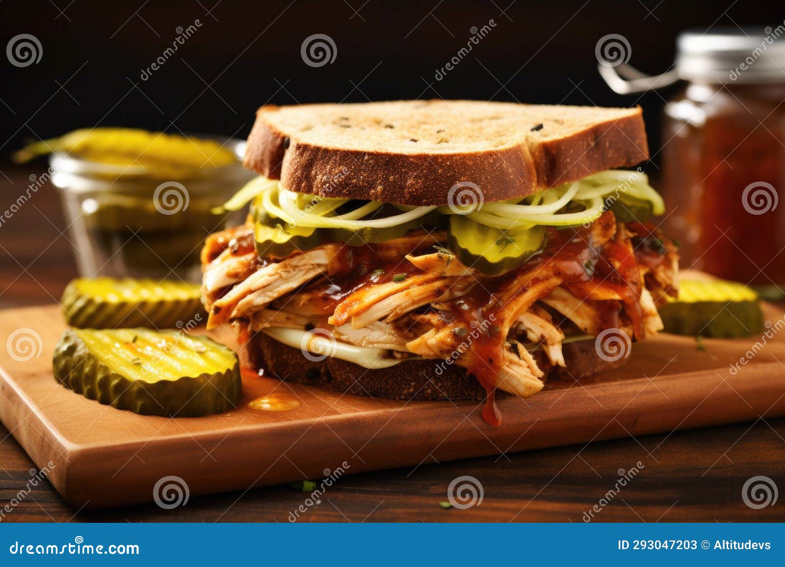 Grilled Chicken Sandwich with Pickles on Rye Bread Stock Image Image