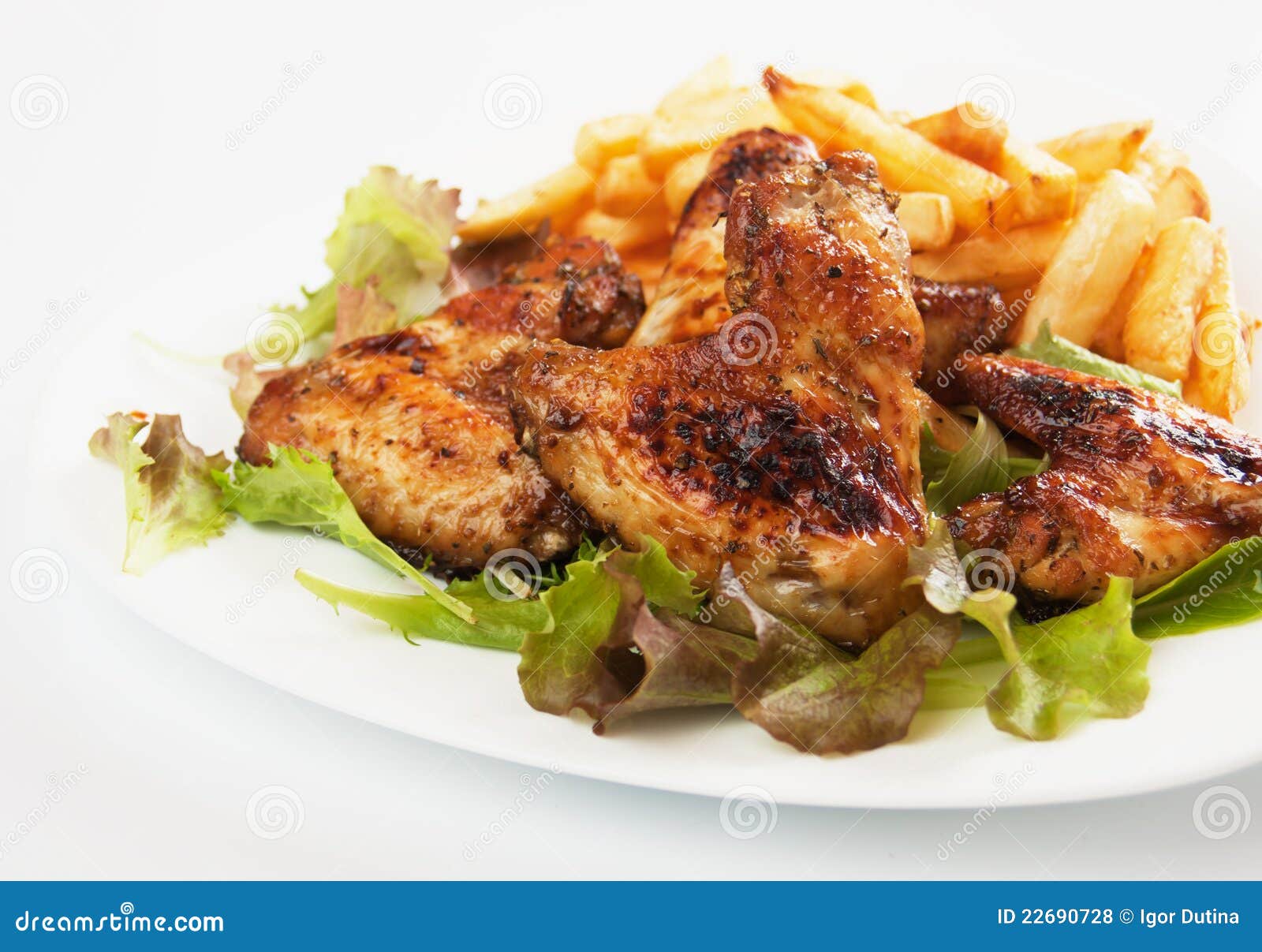 Grilled Chicken Wings with French Fries Stock Photo - Image of roasted ...