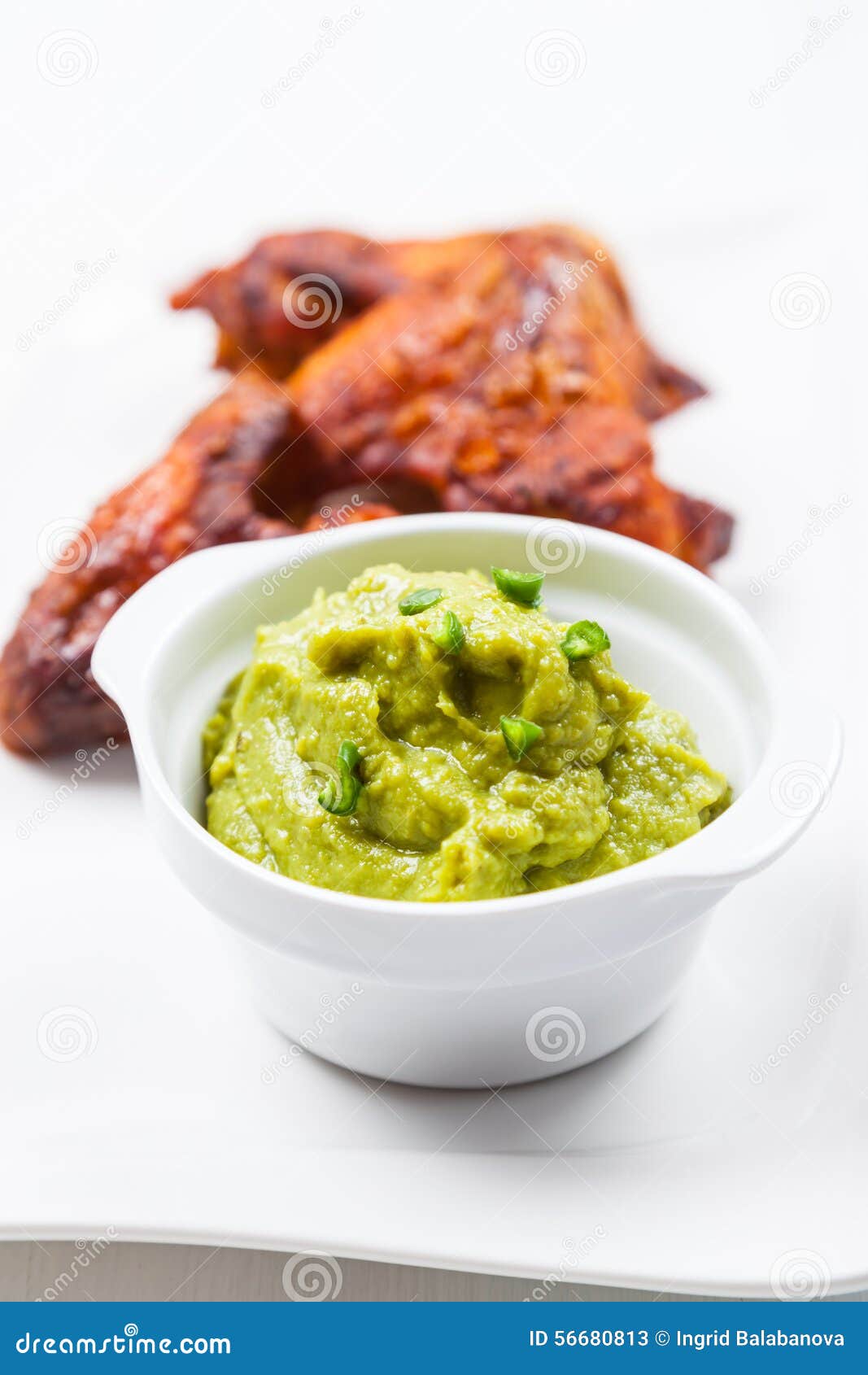 Grilled Chicken Wings with Guacamole Stock Image Image of american