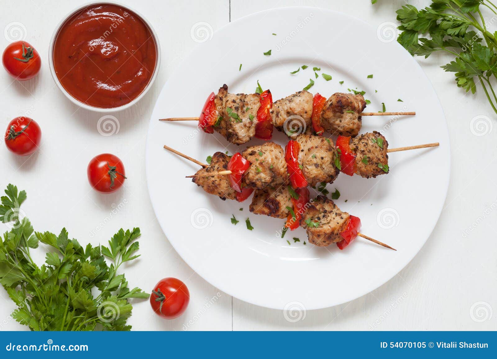 grilled chiken kebab skewer barbecue meat with
