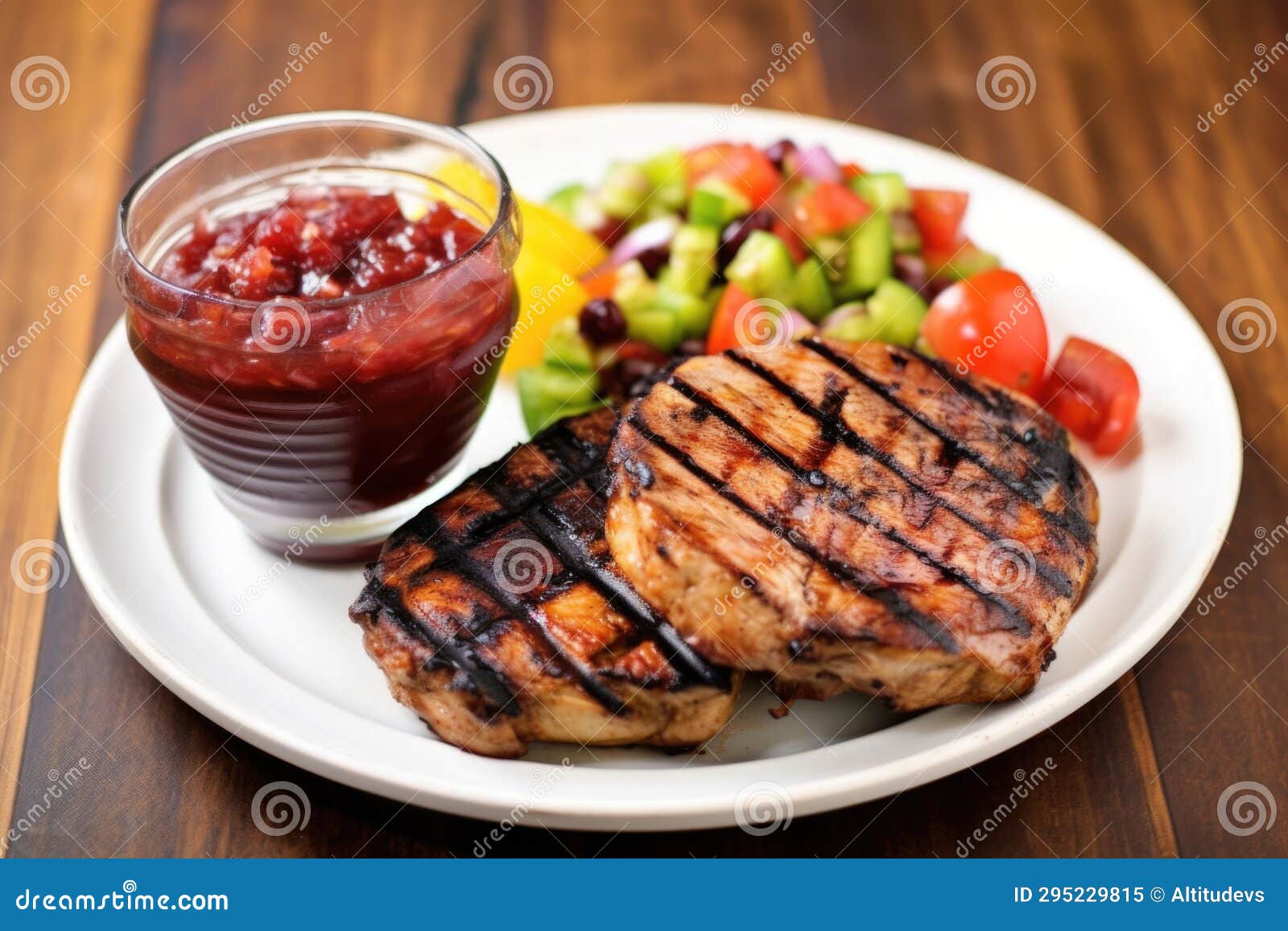 Grilled Chop with Fruit Chutney on the Side Stock Image Image of