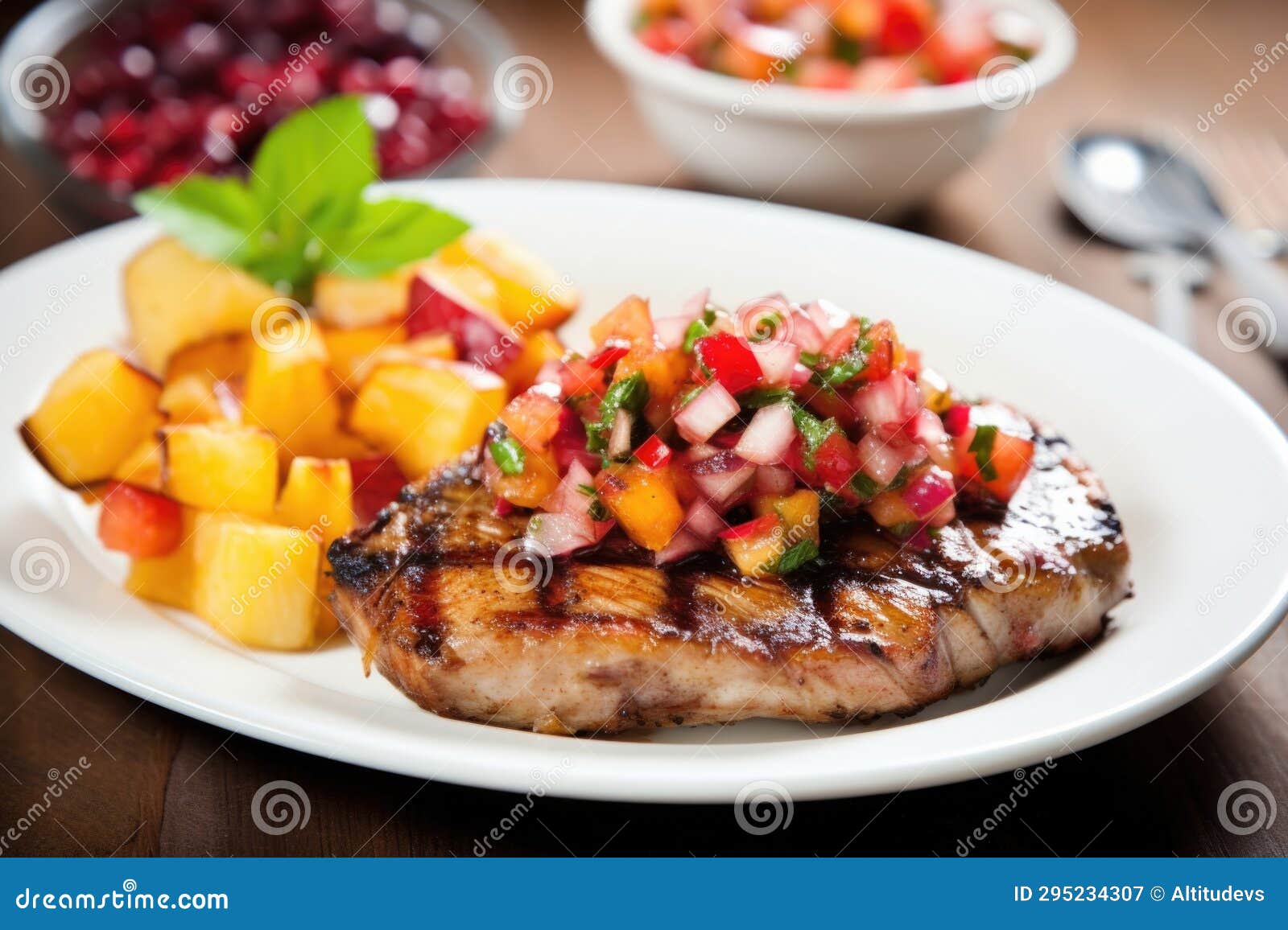 Grilled Chop with Fruit Chutney on the Side Stock Image Image of meat