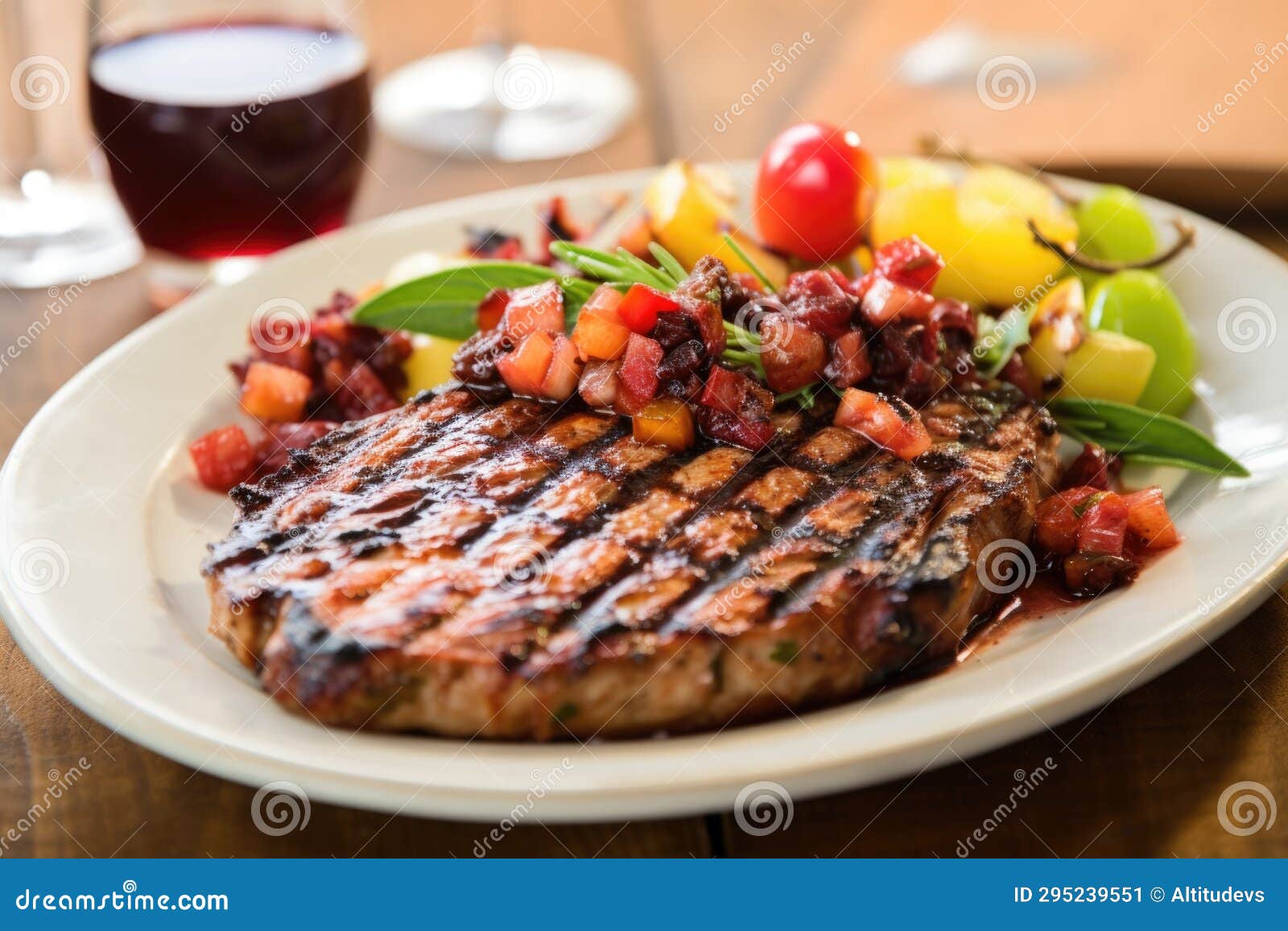 Grilled Chop with Fruit Chutney on the Side Stock Image Image of