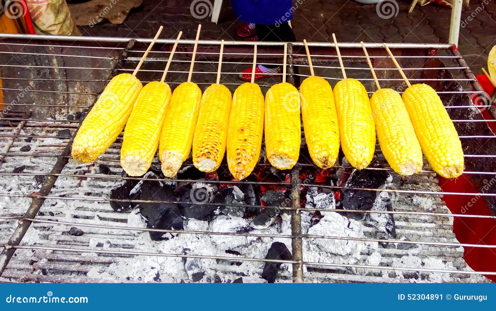 Grilled Corn on a Hot Charcoal Stock Image Image of seeds, meal 52304891