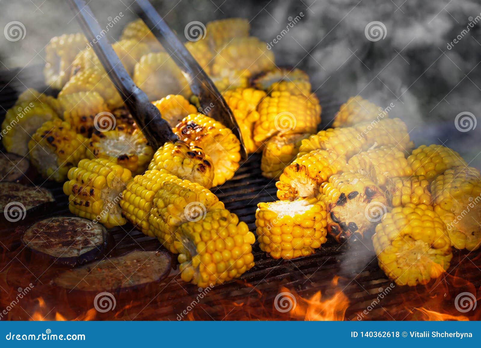 Grilled Corn. Vegetables Grilled Corn on the Hot Stove Stock Photo
