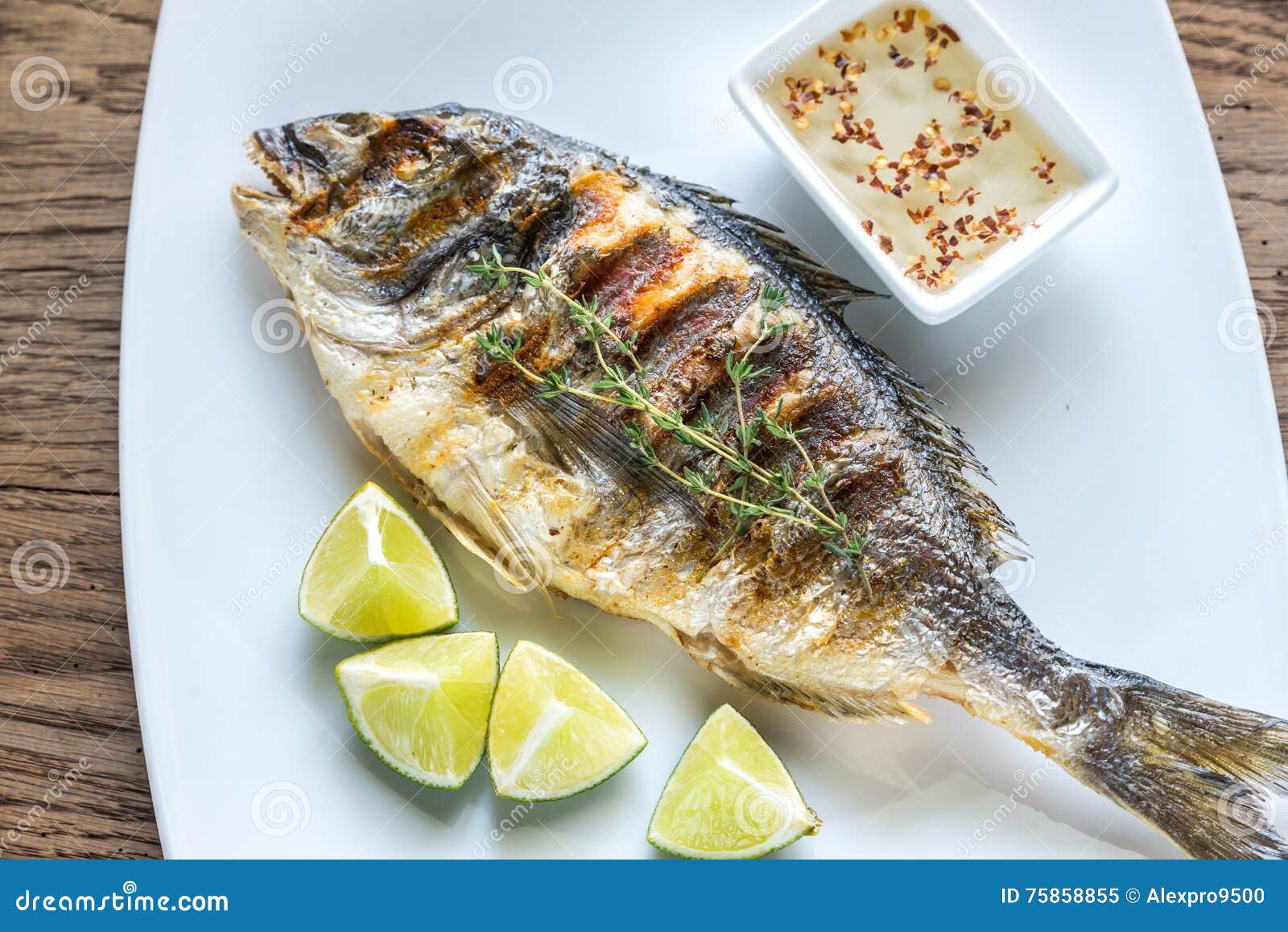 Grilled Dorade Royale Fish on the Plate Stock Image Image of pepper