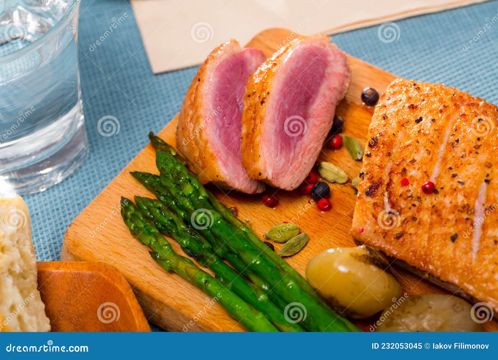 Grilled Duck Breast With Baked Asparagus And Onions Stock Image Image grilled-duck-breast-with-baked-asparagus-and-onions-stock-image-image