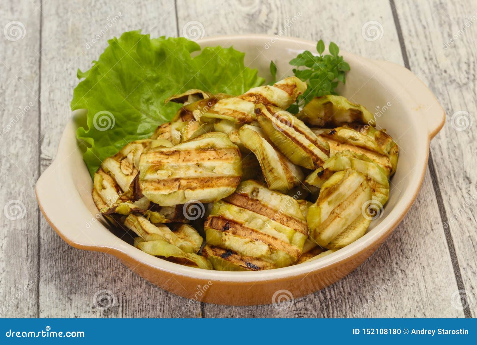 Grilled Eggplant Slices Served Basil Stock Photo Image of food