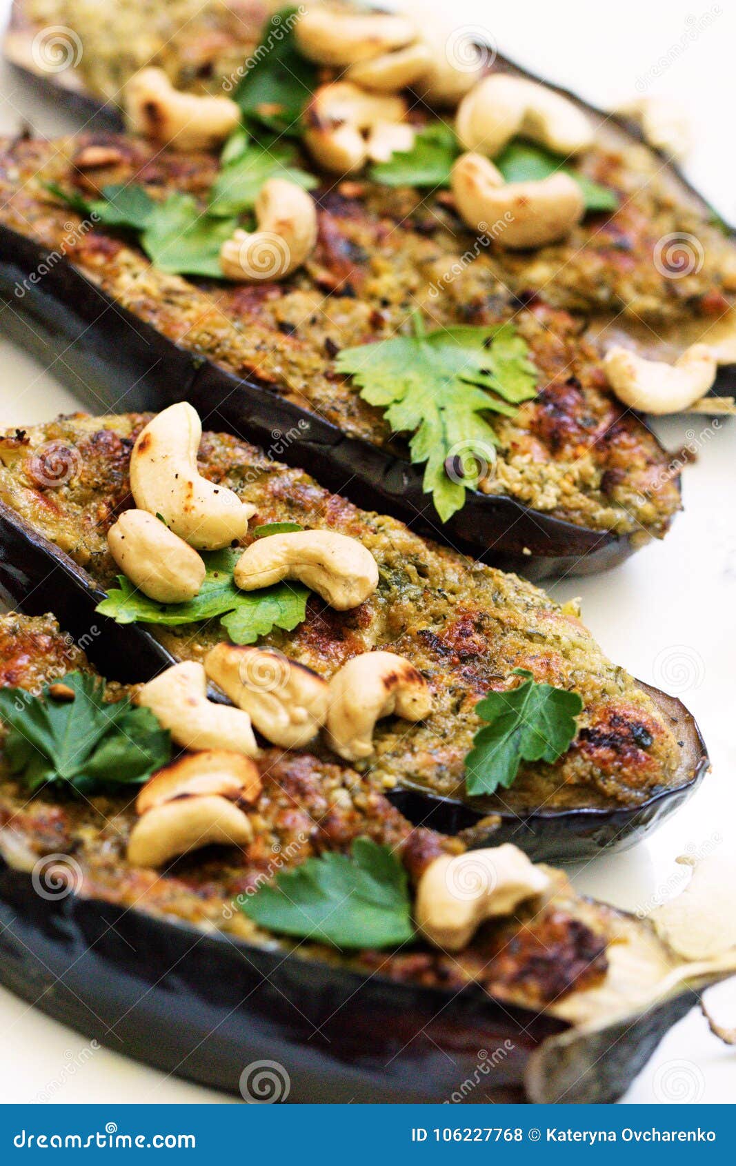 Grilled Eggplants with Garlic and Walnuts.Grilled Spisy Eggplan Stock