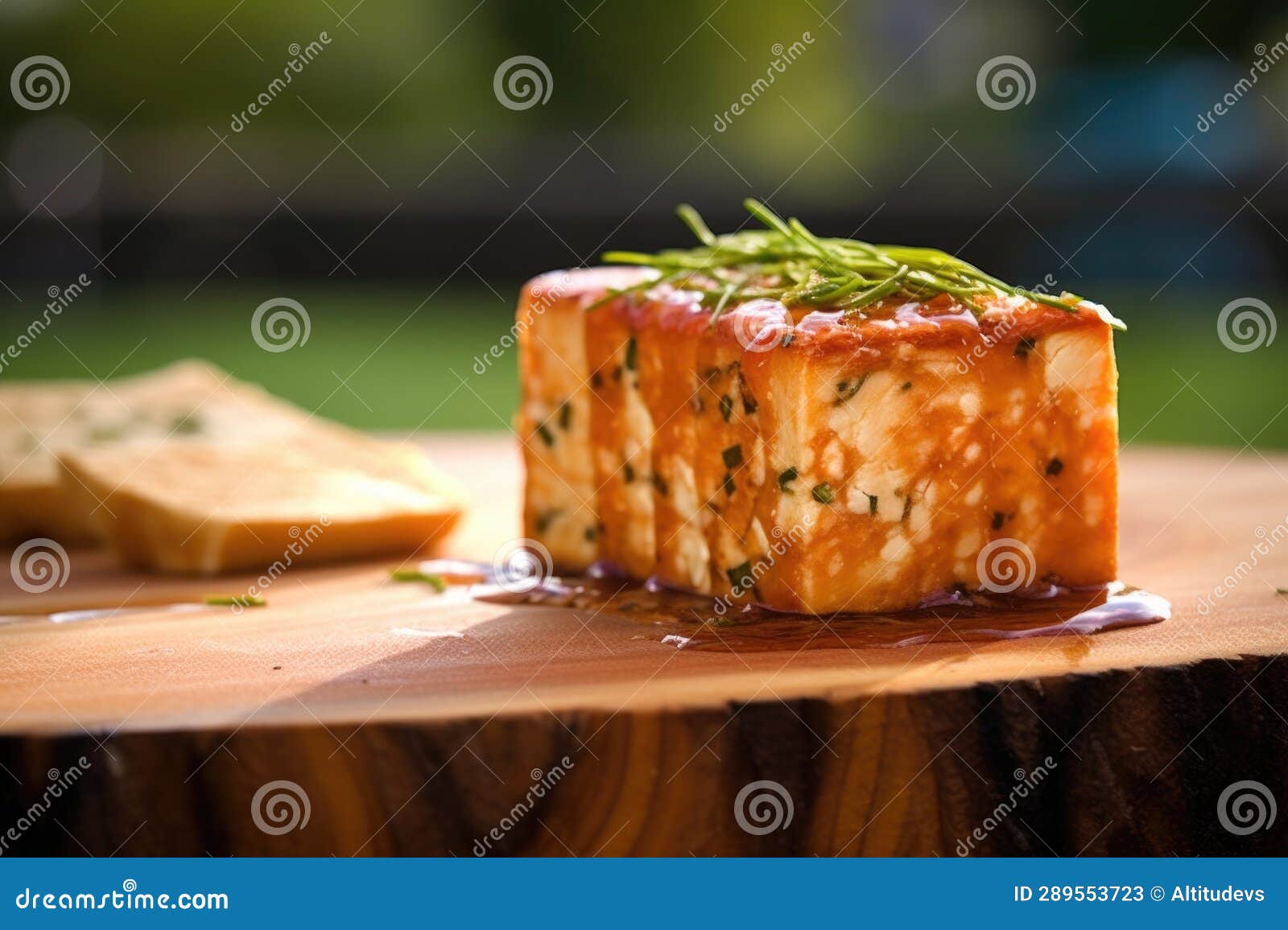 Grilled Feta Cheese on Cedar Plank with Grill Marks Stock Image Image