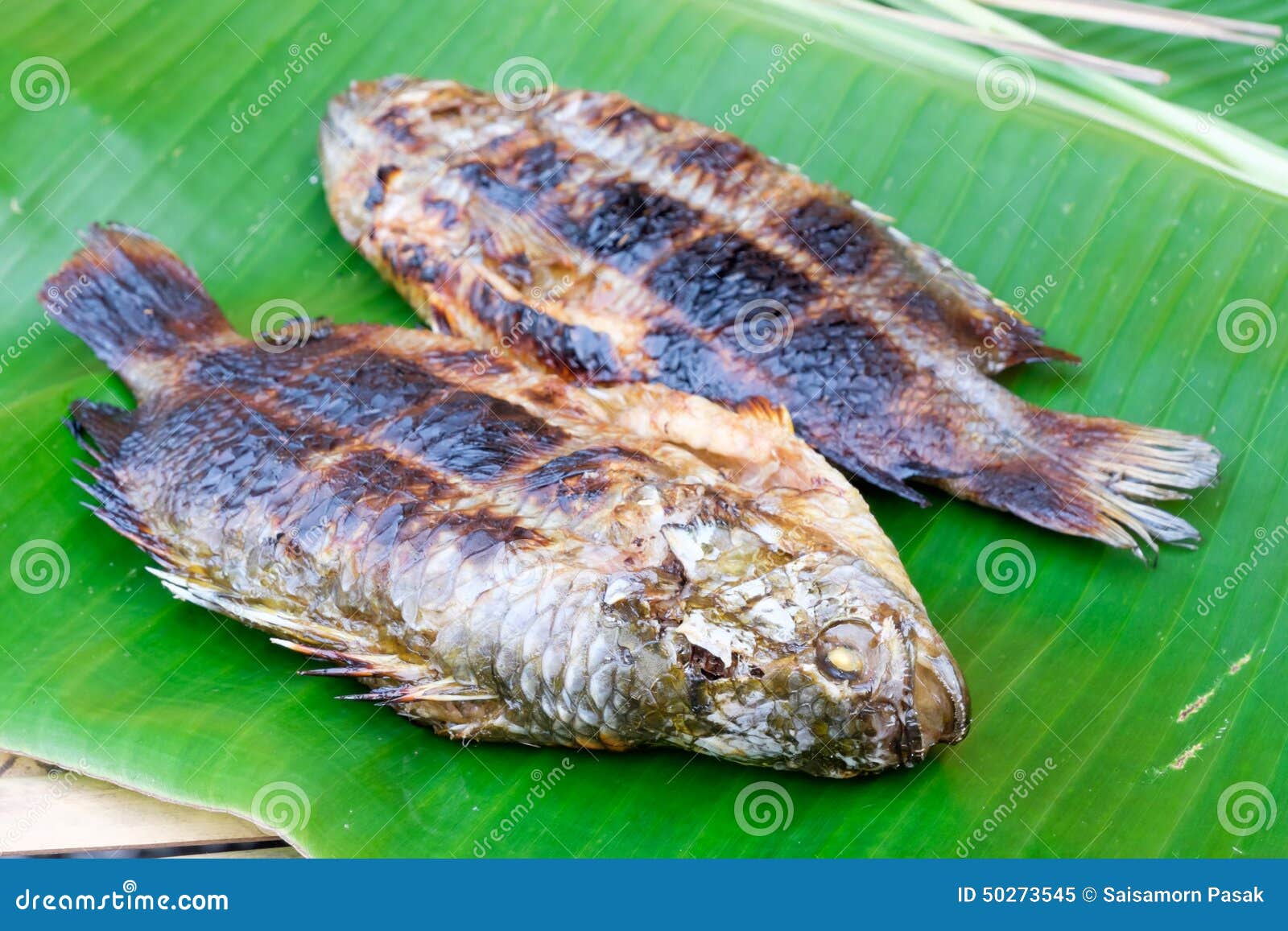 Grilled Fish on Banana Leaf Stock Image Image of saury, grill 50273545