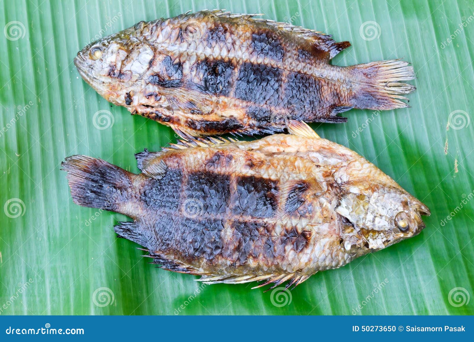 Grilled Fish on Banana Leaf Stock Photo Image of saury, dinner 50273650