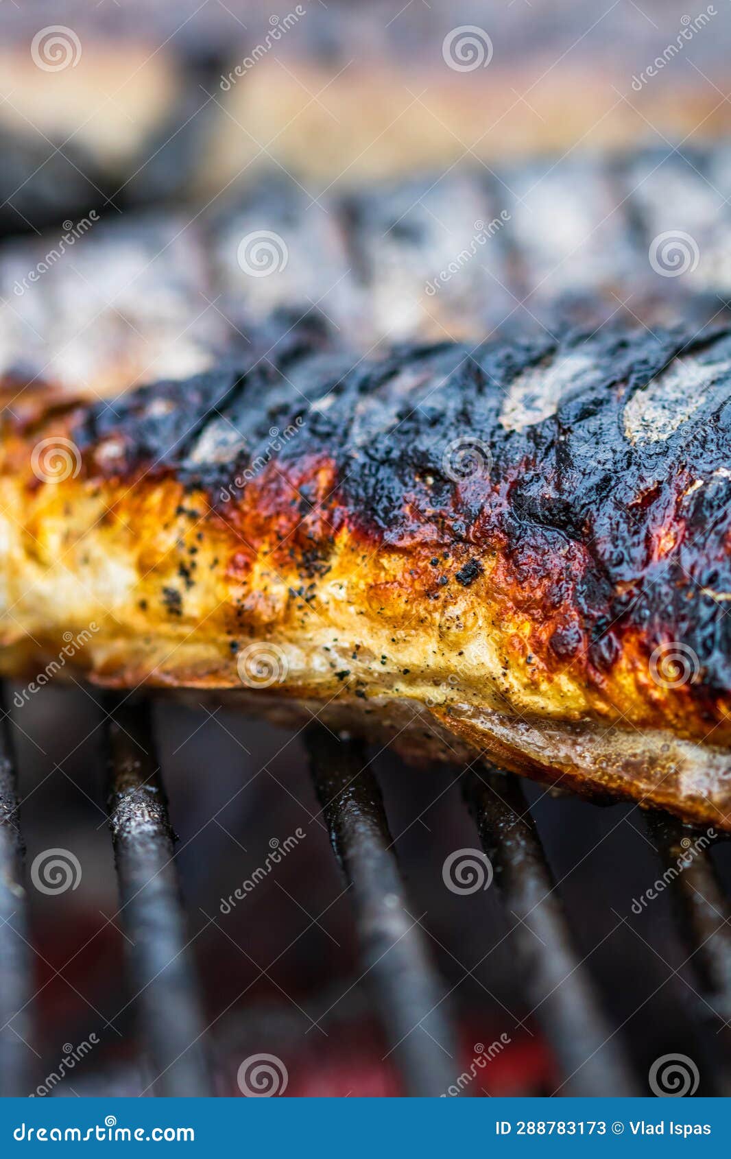 Grilled Fish on Charcoal Grill. Fresh Fish Barbecue Stock Image Image