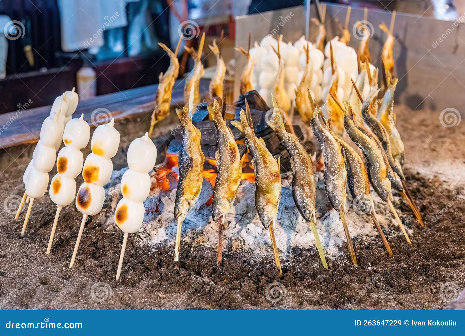 Grilled Fish Classic Japanese Dish on Open Fire Stock Image Image of