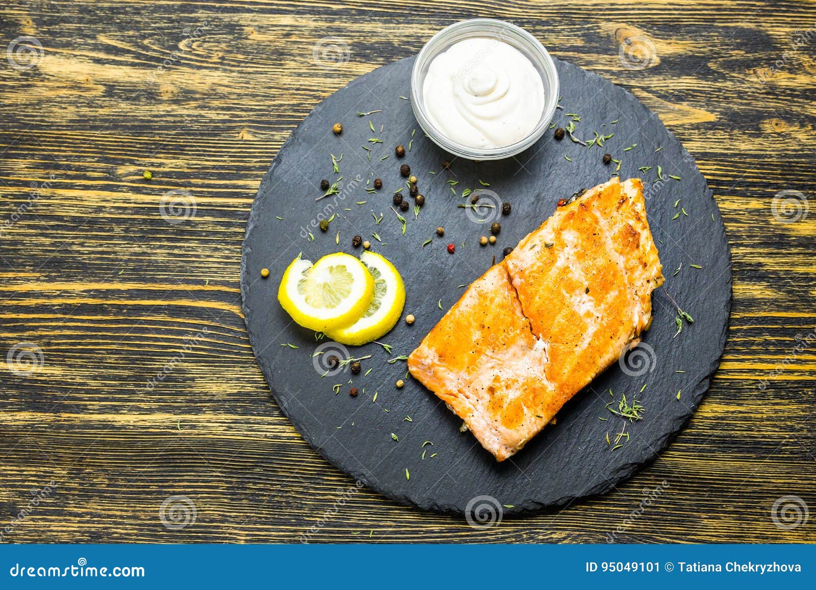 Grilled Fish Fillet with with White Sauce Stock Image - Image of ...