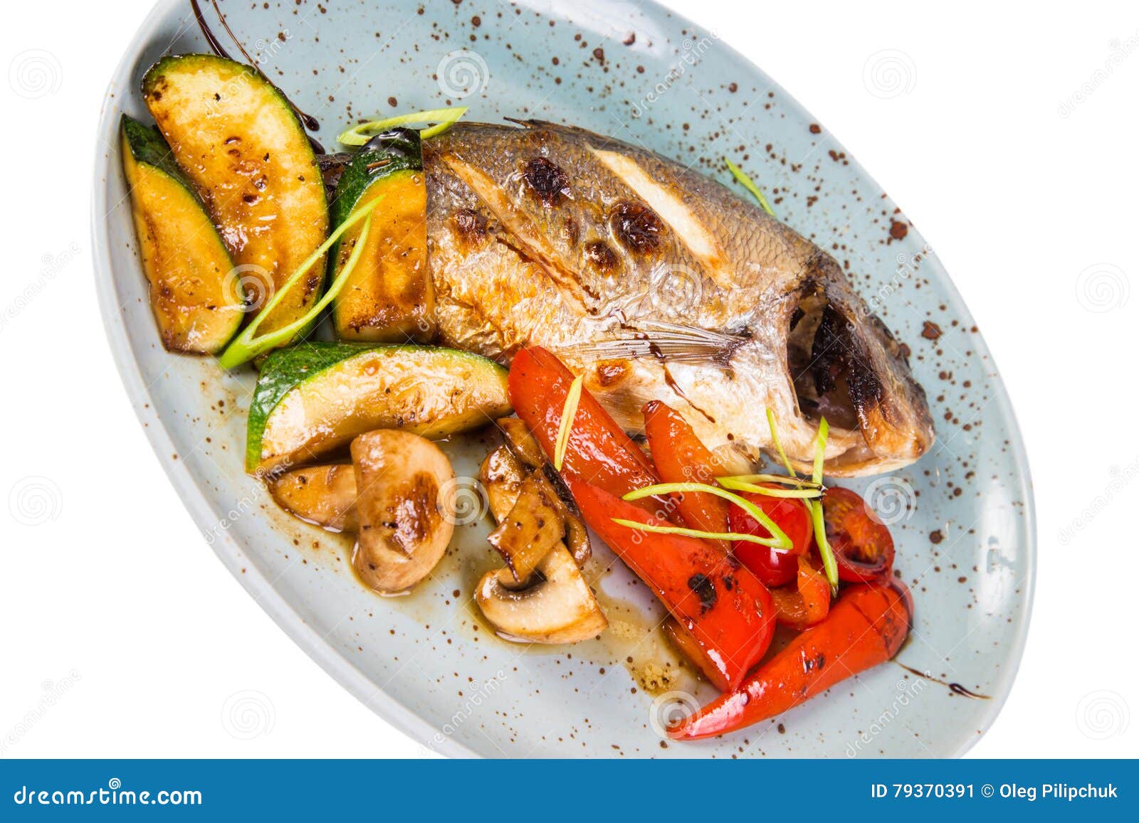 Grilled fish on plate stock image. Image of brown, studio 79370391