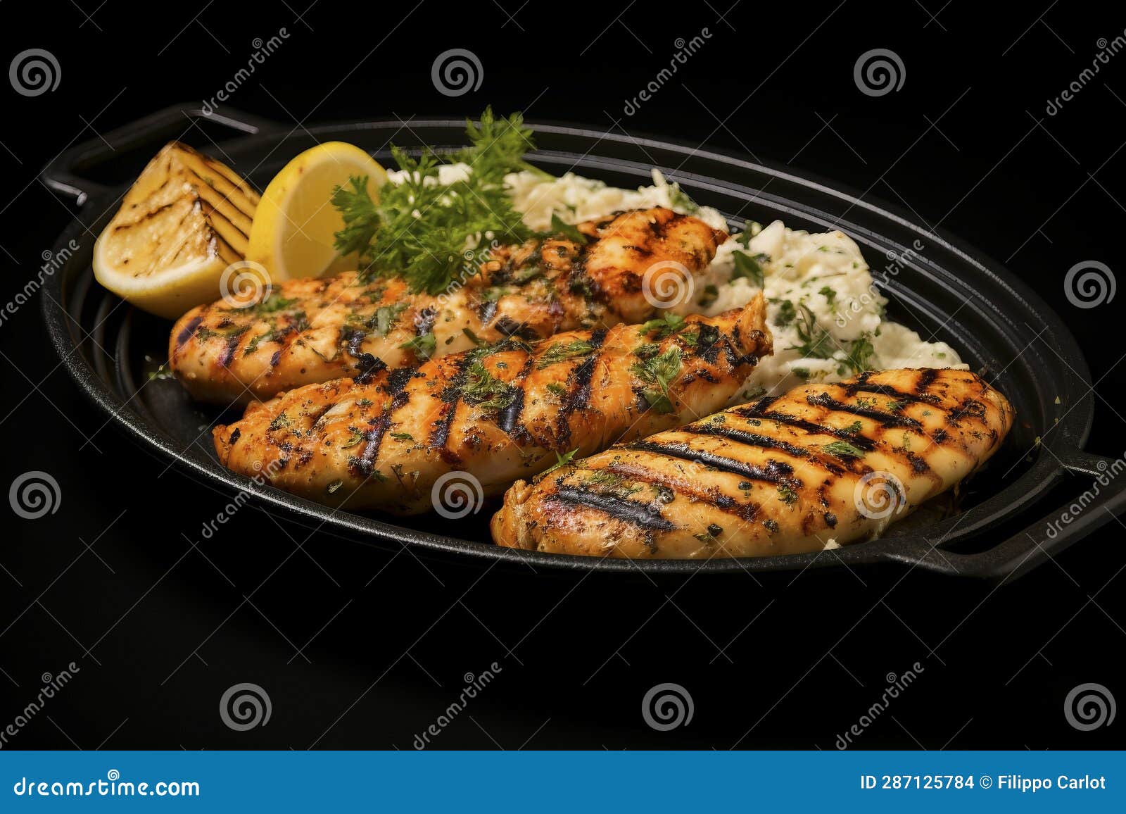 Grilled Fish Steak Platter stock photo. Image of tasty - 287125784