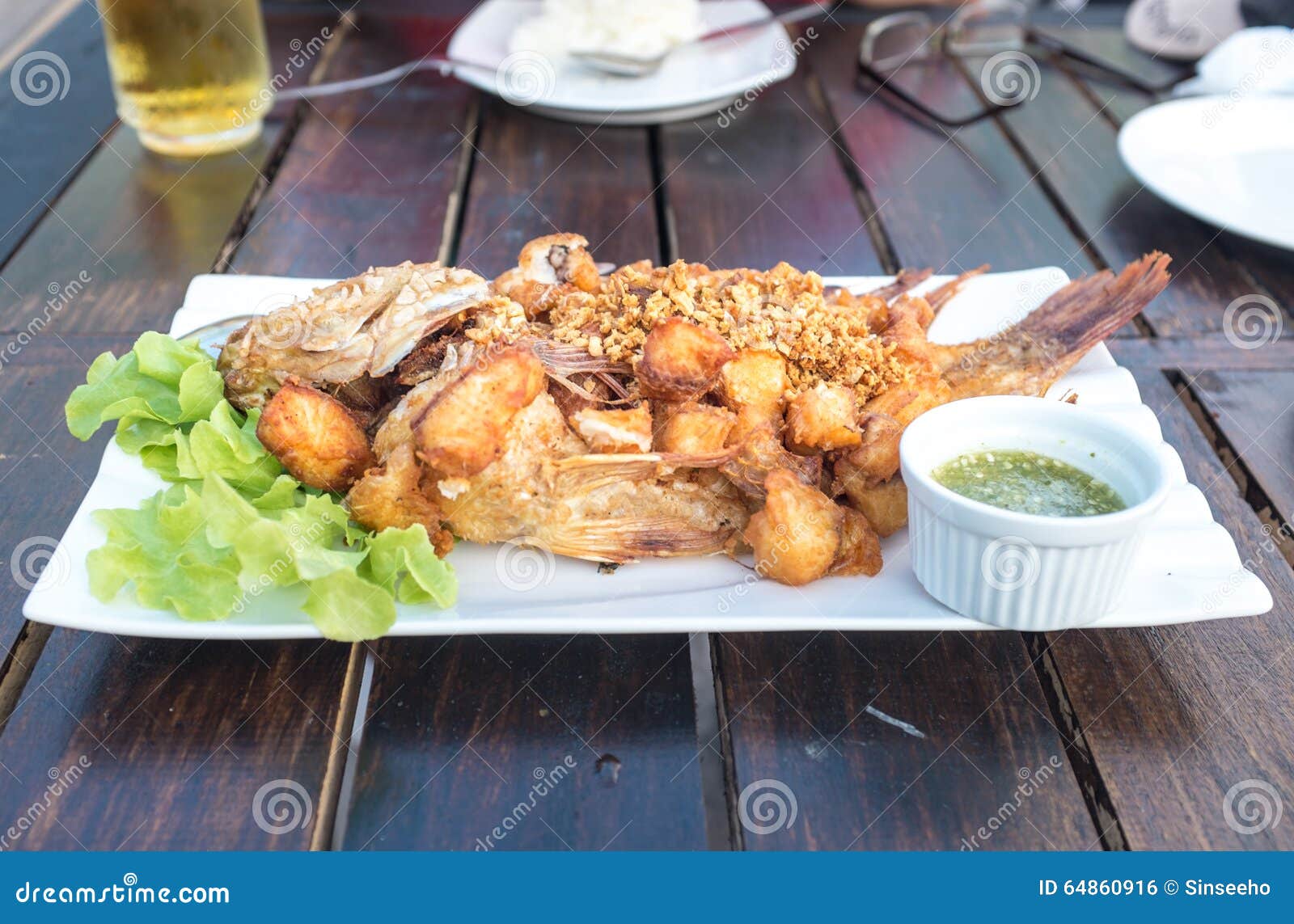 Grilled fish Thai Style stock photo. Image of grilled 64860916