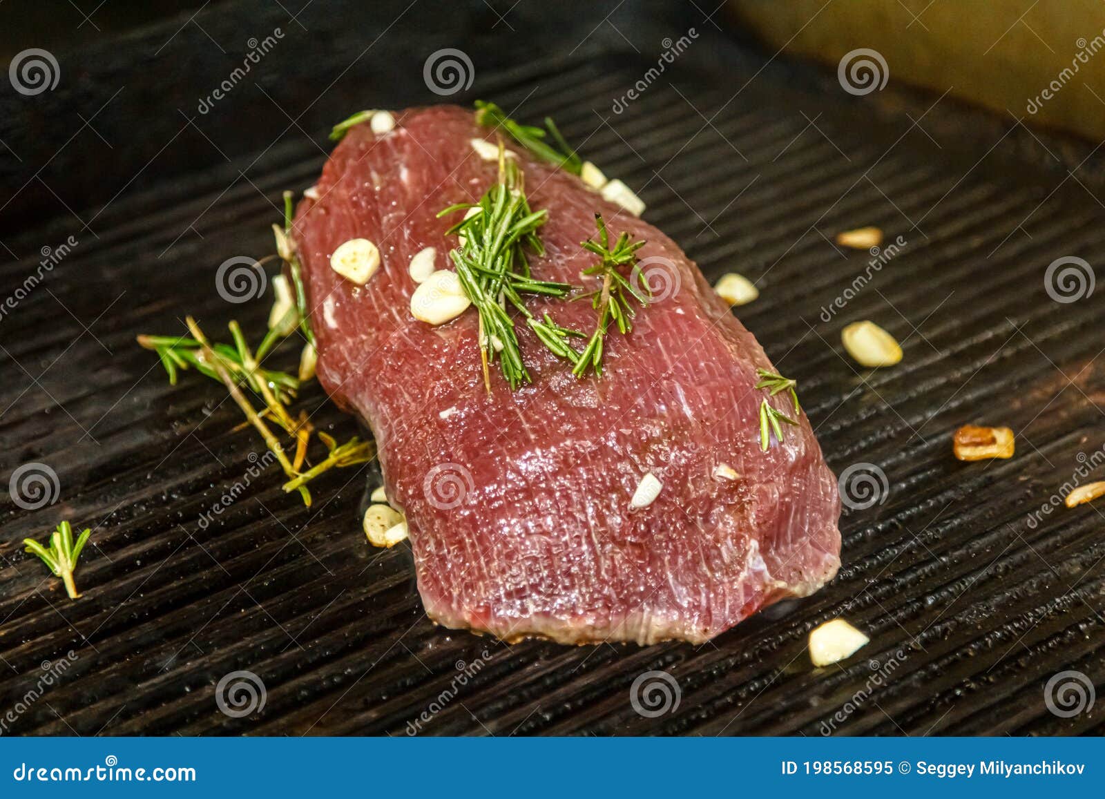 Grilled Flank Steak Beef with Rosemary and Garlic Stock Image Image