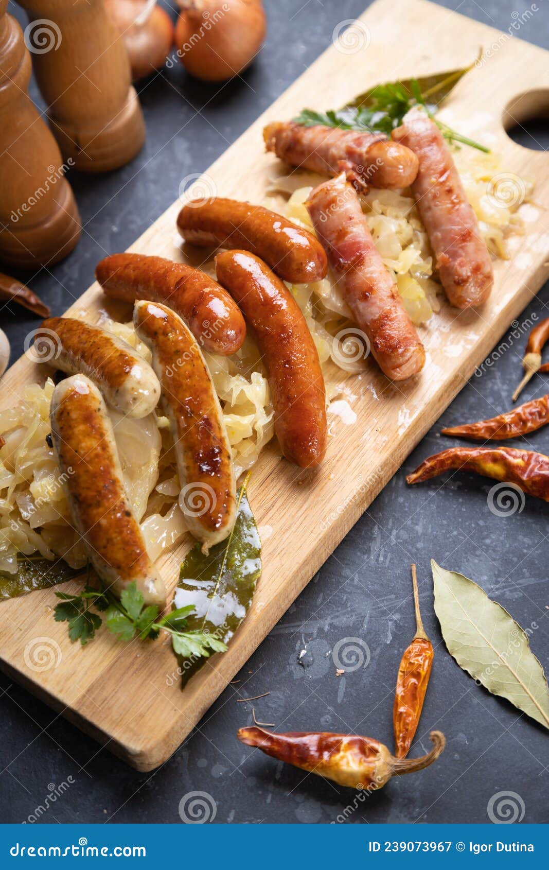 Grilled German Sausage Links with Sauerkraut Stock Image - Image of ...