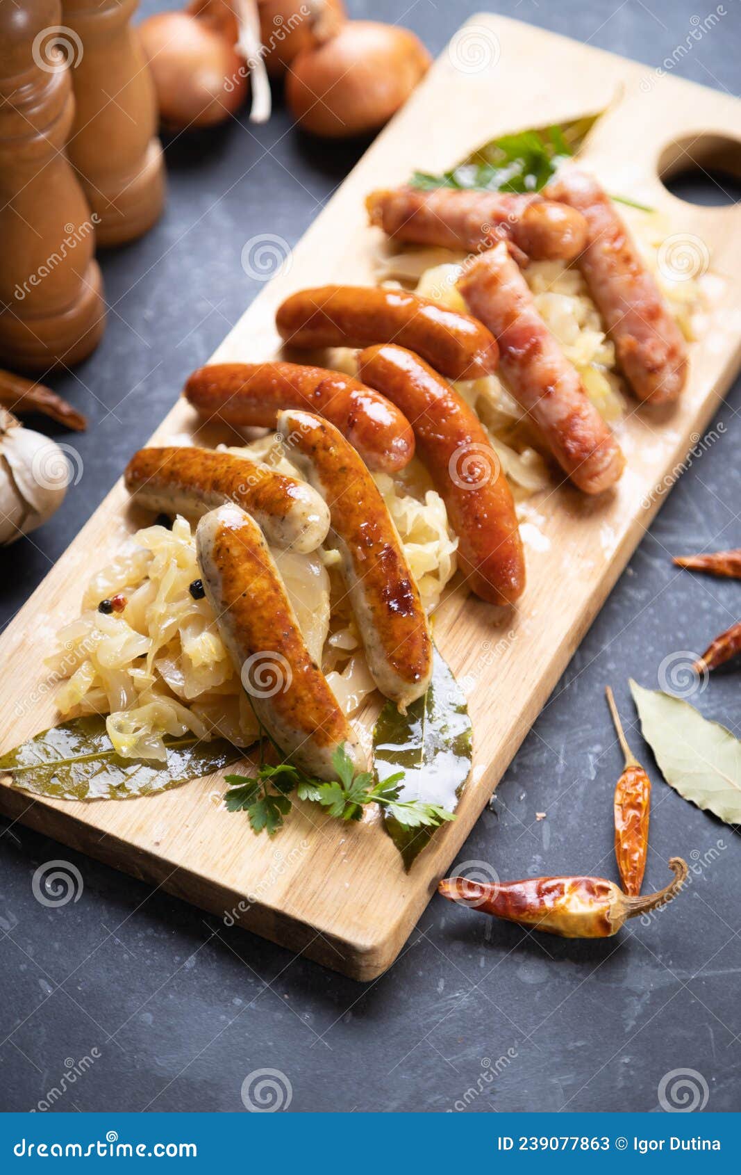 Grilled German Sausage Links with Sauerkraut Stock Image - Image of ...