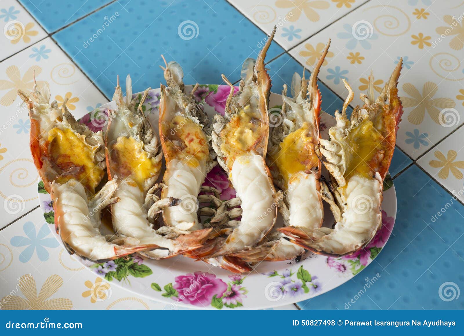 Grilled Giant River Prawn on Dish. Stock Photo Image of restaurant