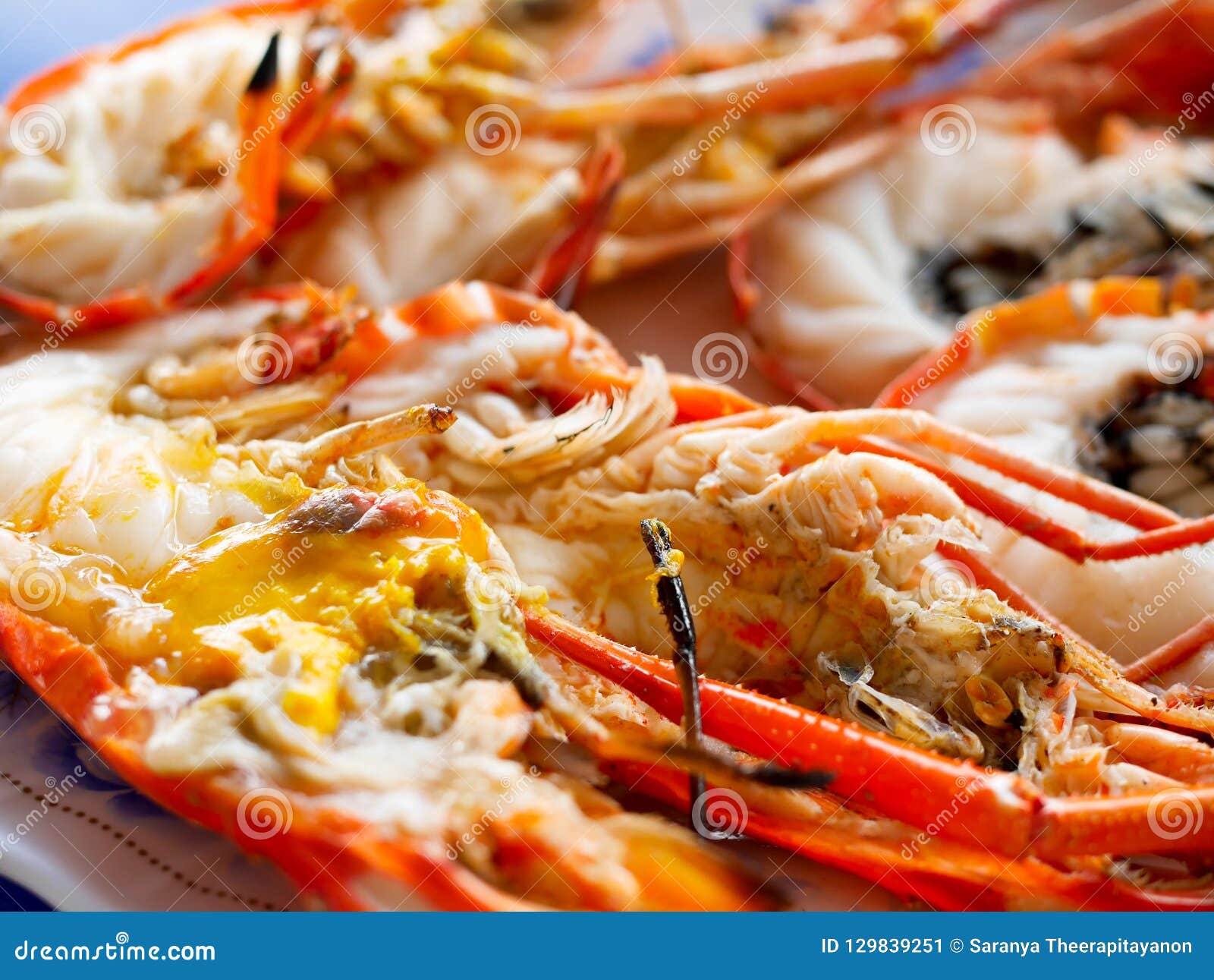 Grilled Giant River Prawns or Giant Freshwater Prawns Stock Image