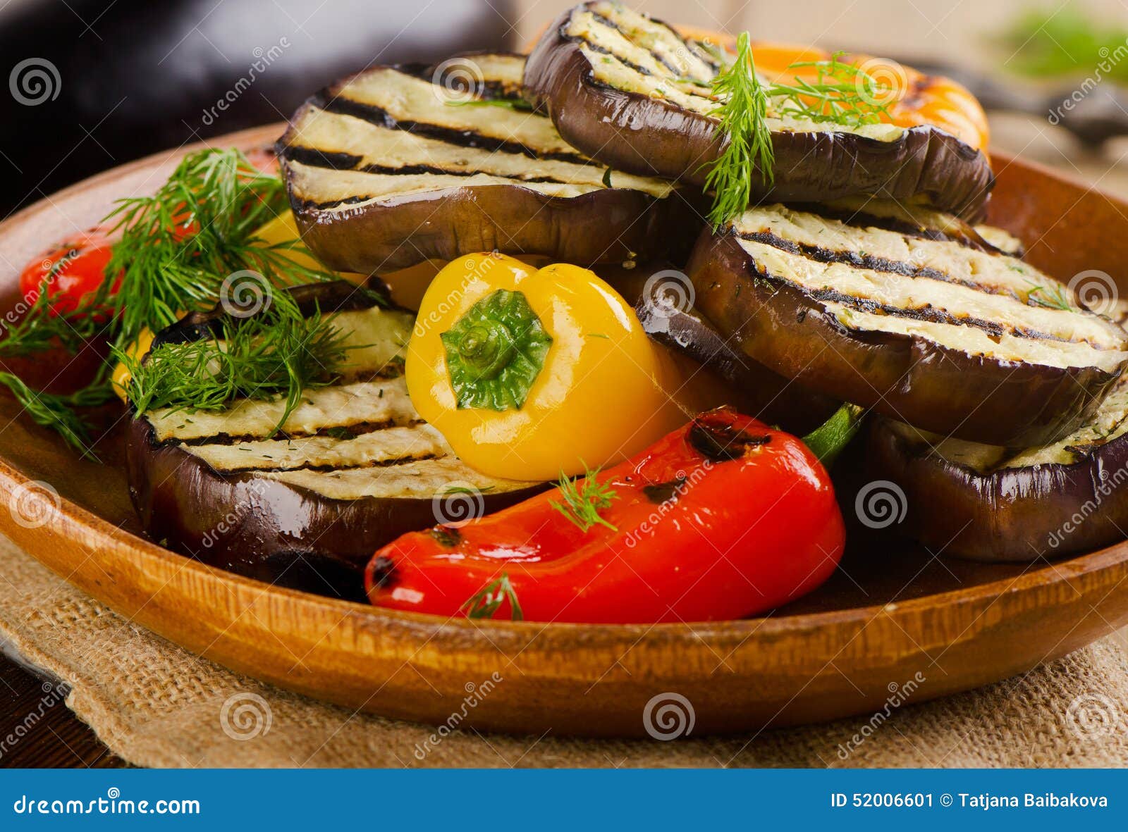 Grilled Healthy Vegetables on a Wooden Plate. Stock Image Image of