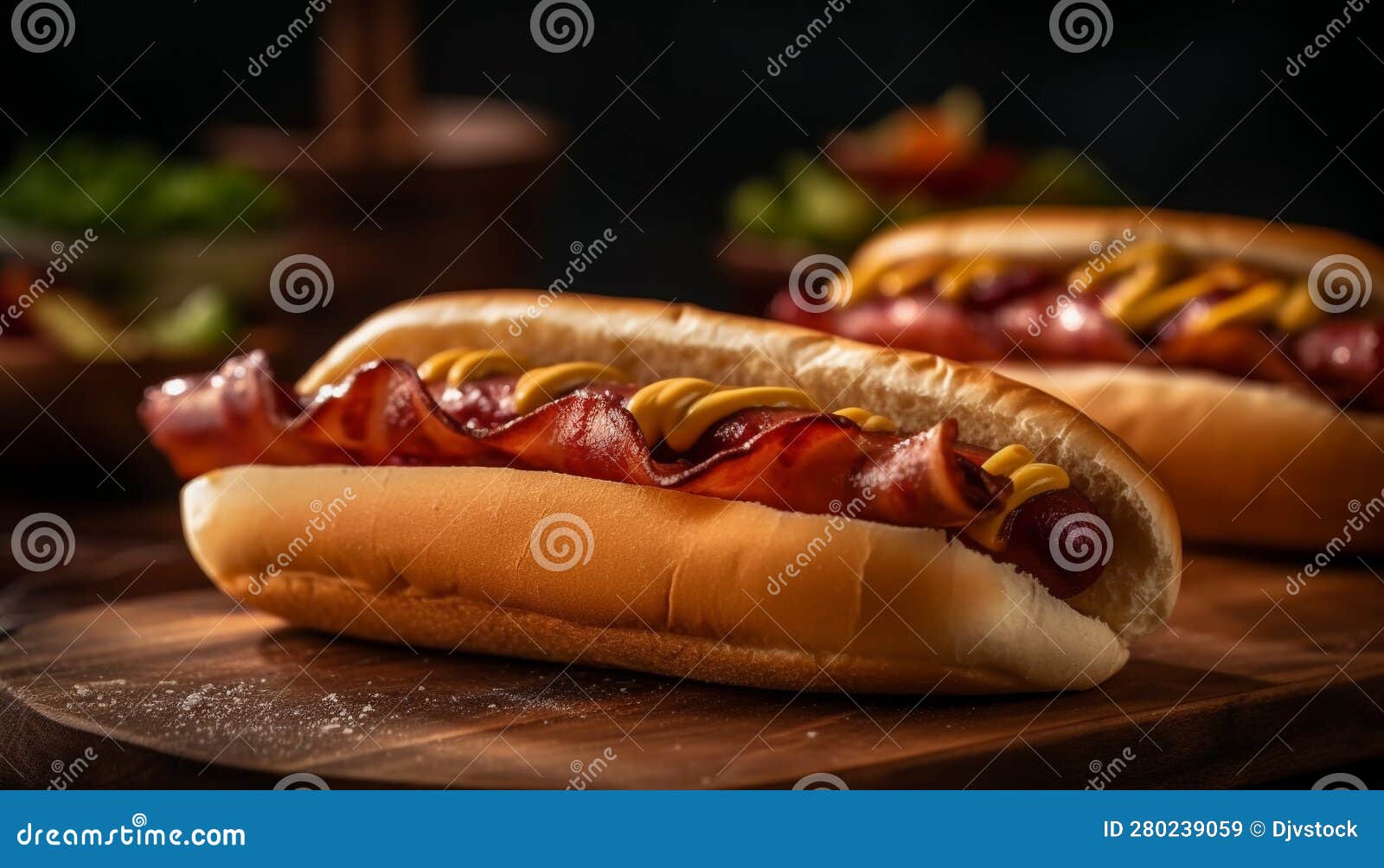 Grilled Hot Dog on Bun with Ketchup, Onion, and Pickle Generated by AI