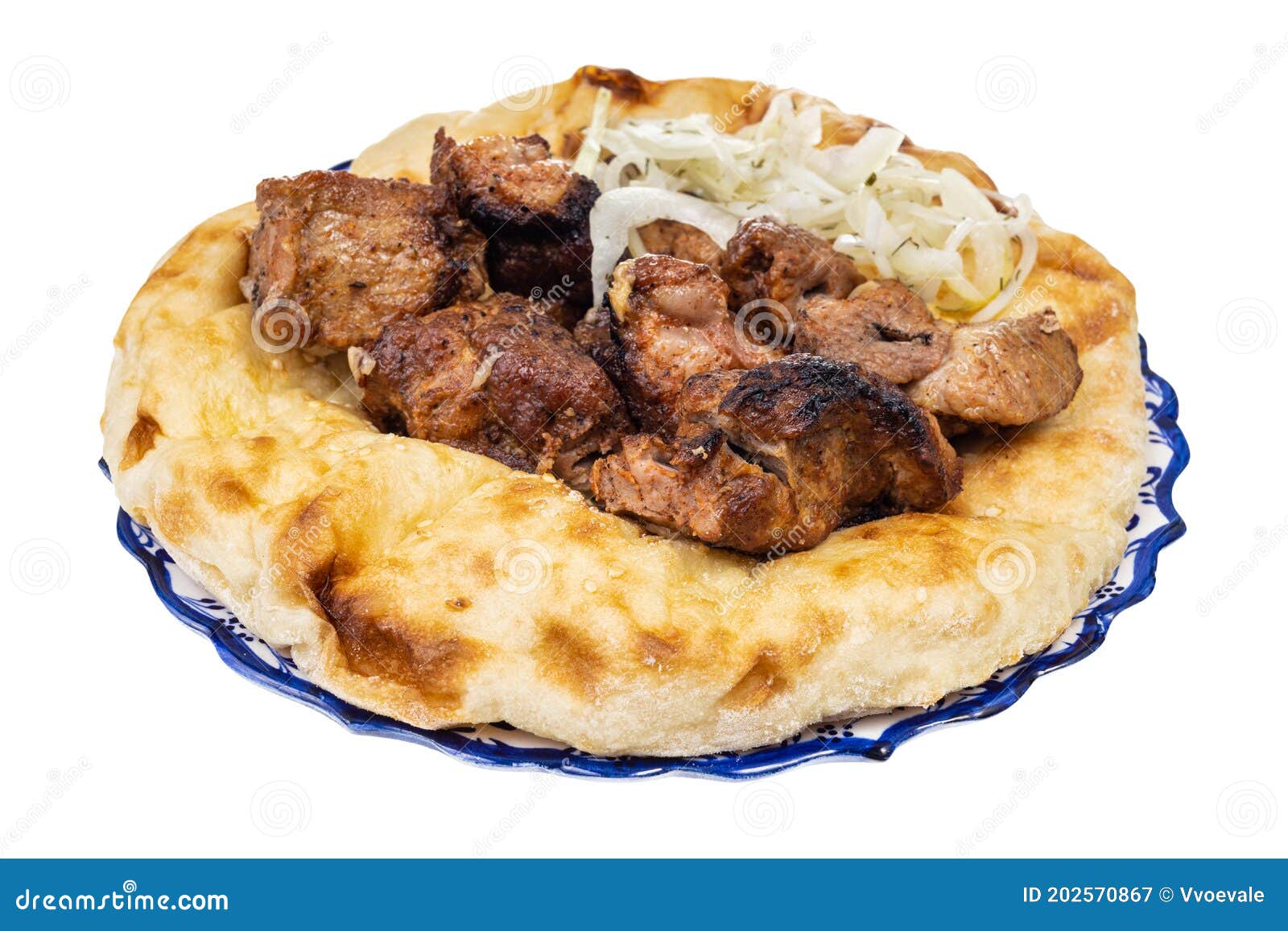 Grilled Kebab on Flatbread on Plate Isolated Stock Image Image of kebap, flat 202570867