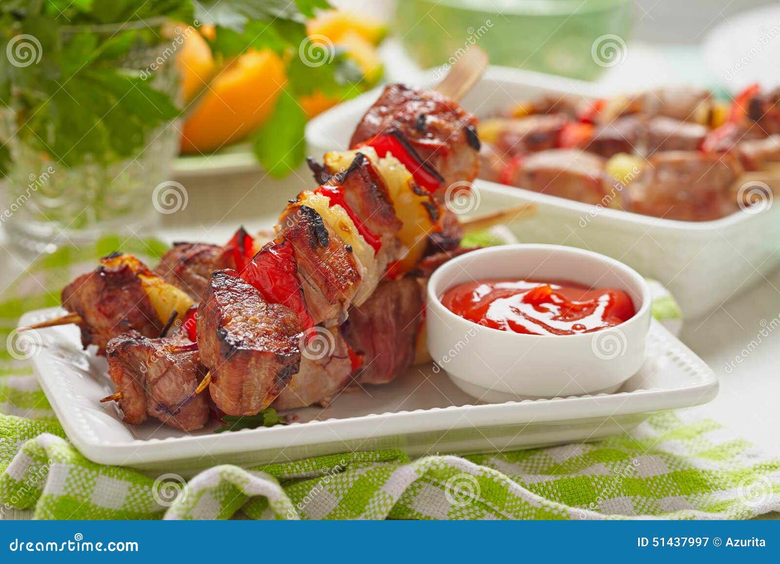Grilled Kebab with Pepper and Pineapple Stock Image Image of barbeque