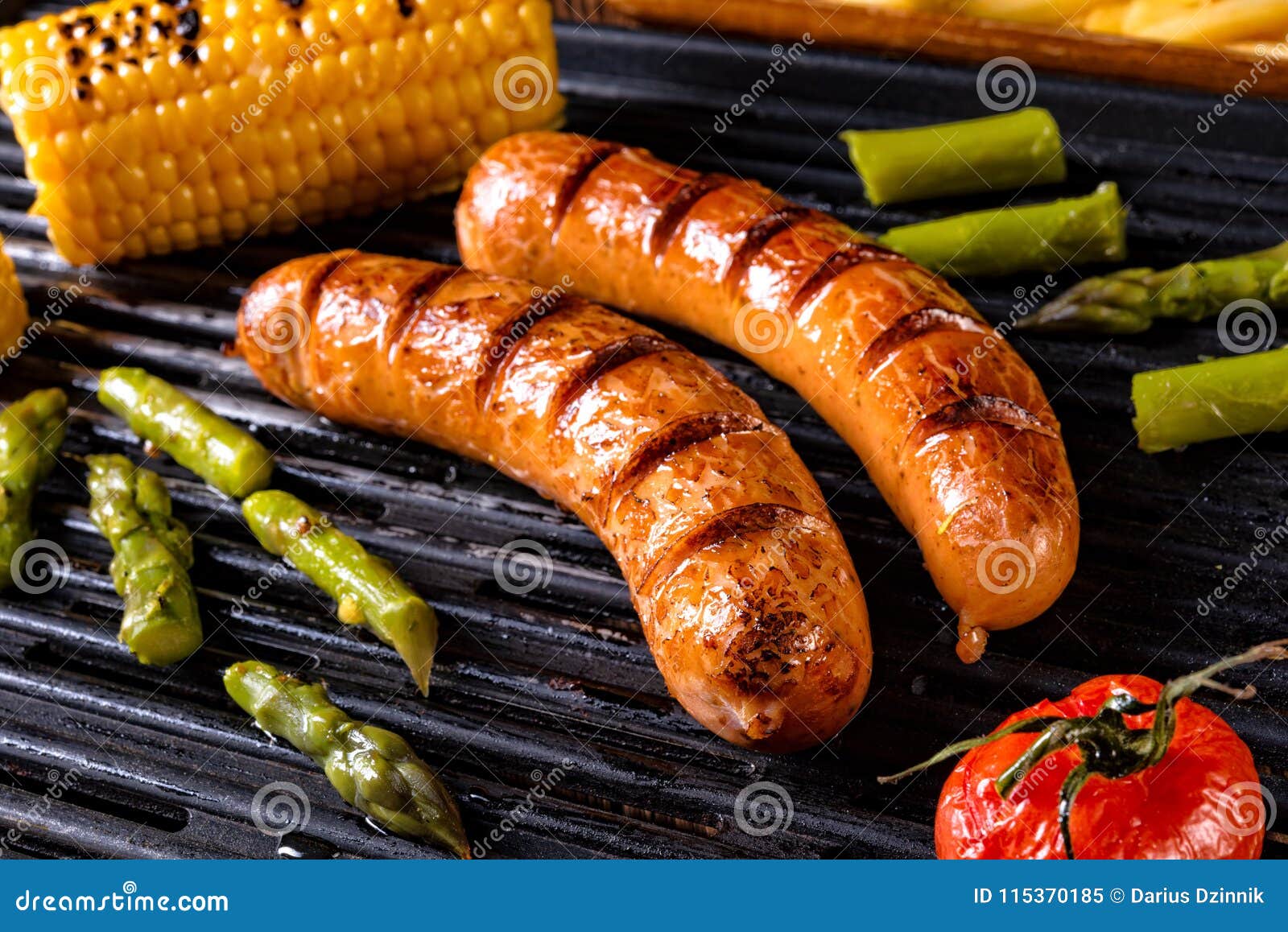 Grilled Krakauer Sausage with Boiled Corn and Green Salad Stock Image Image of grill