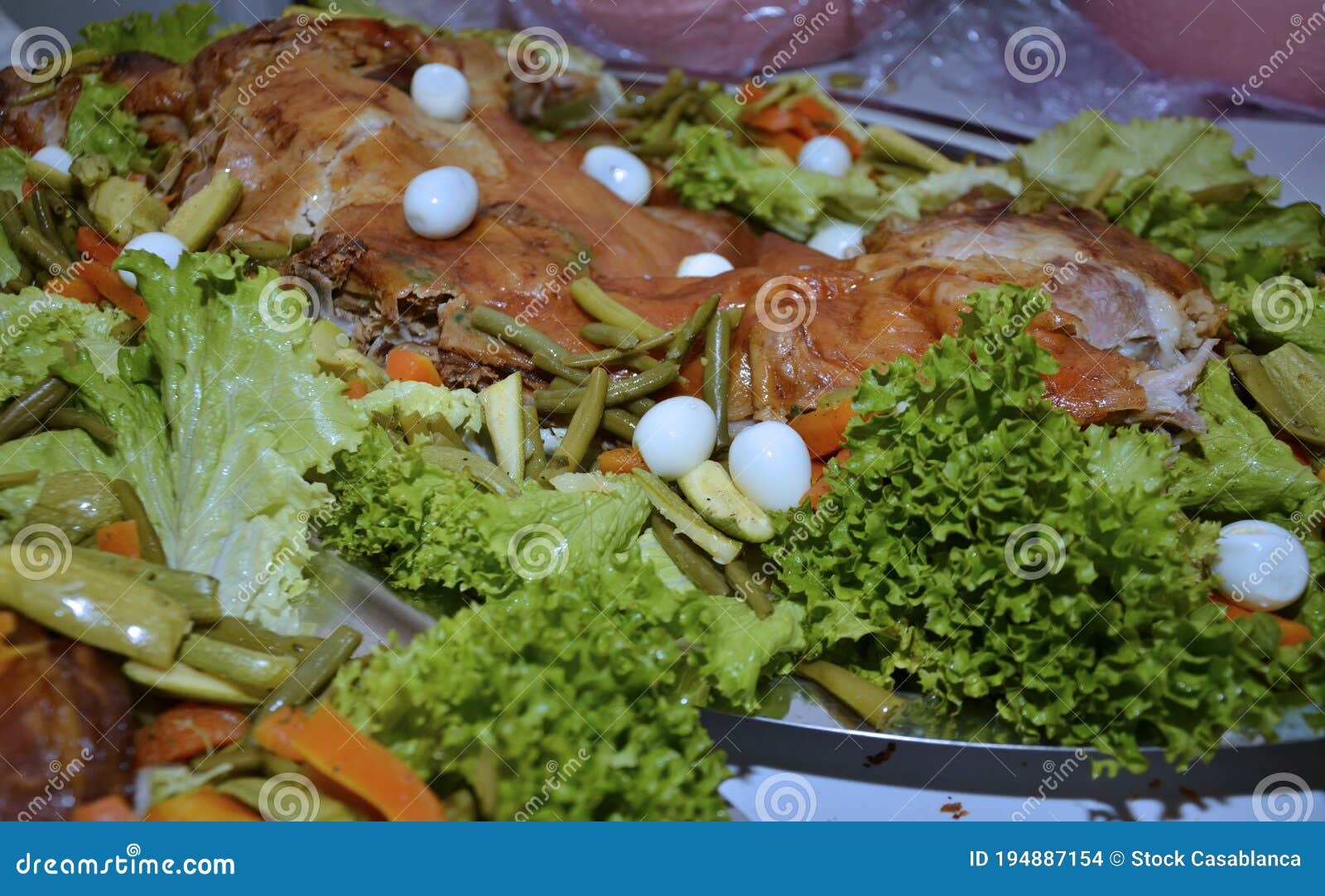 Grilled Lamb Garnished with Lettuce. Arab Wedding Specialties Stock