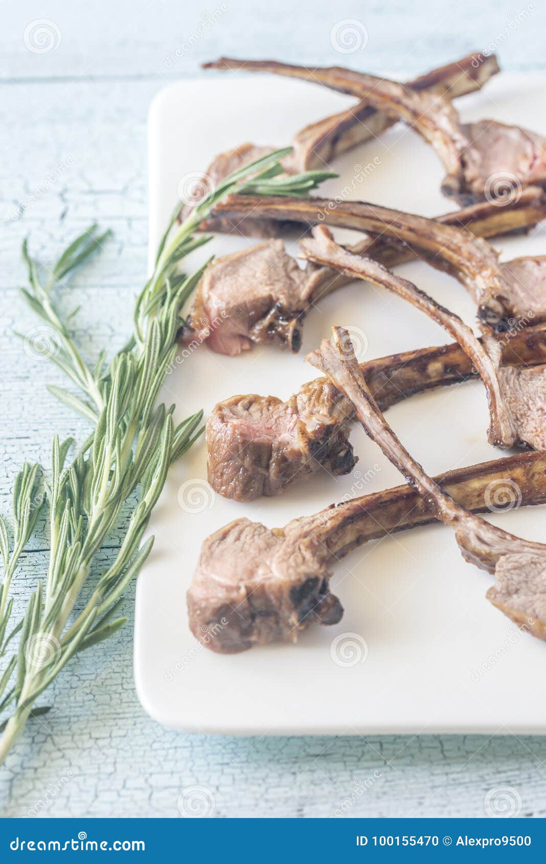 Grilled Lamb Rib Chops on the Plate Stock Photo Image of protein, green 100155470
