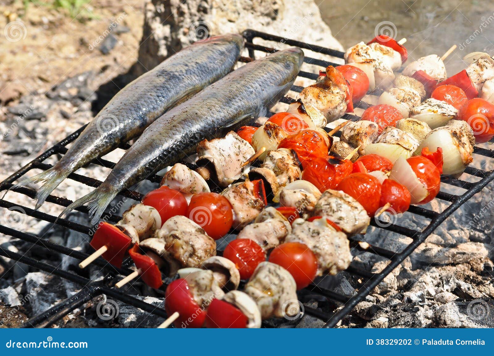Grilled Mackerel and Skewers Stock Photo Image of grill, fresh 38329202