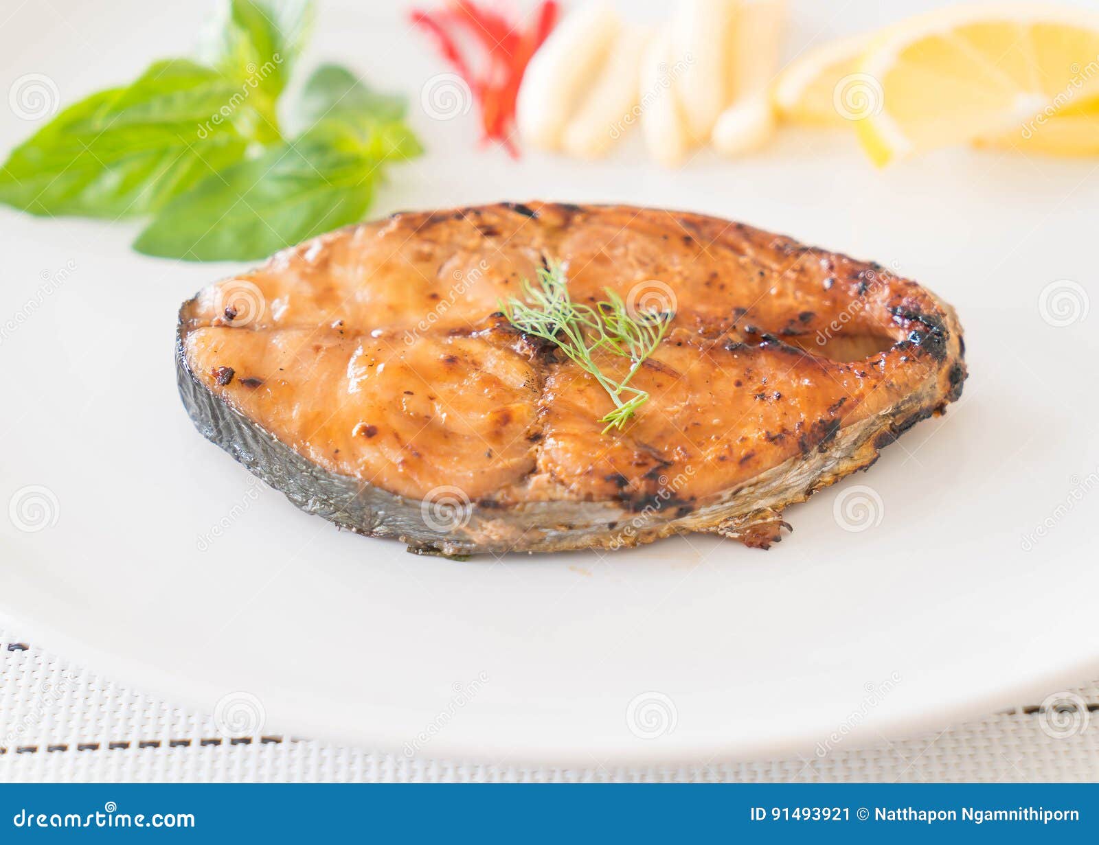 Grilled mackerel steak stock image. Image of mackerel 91493921