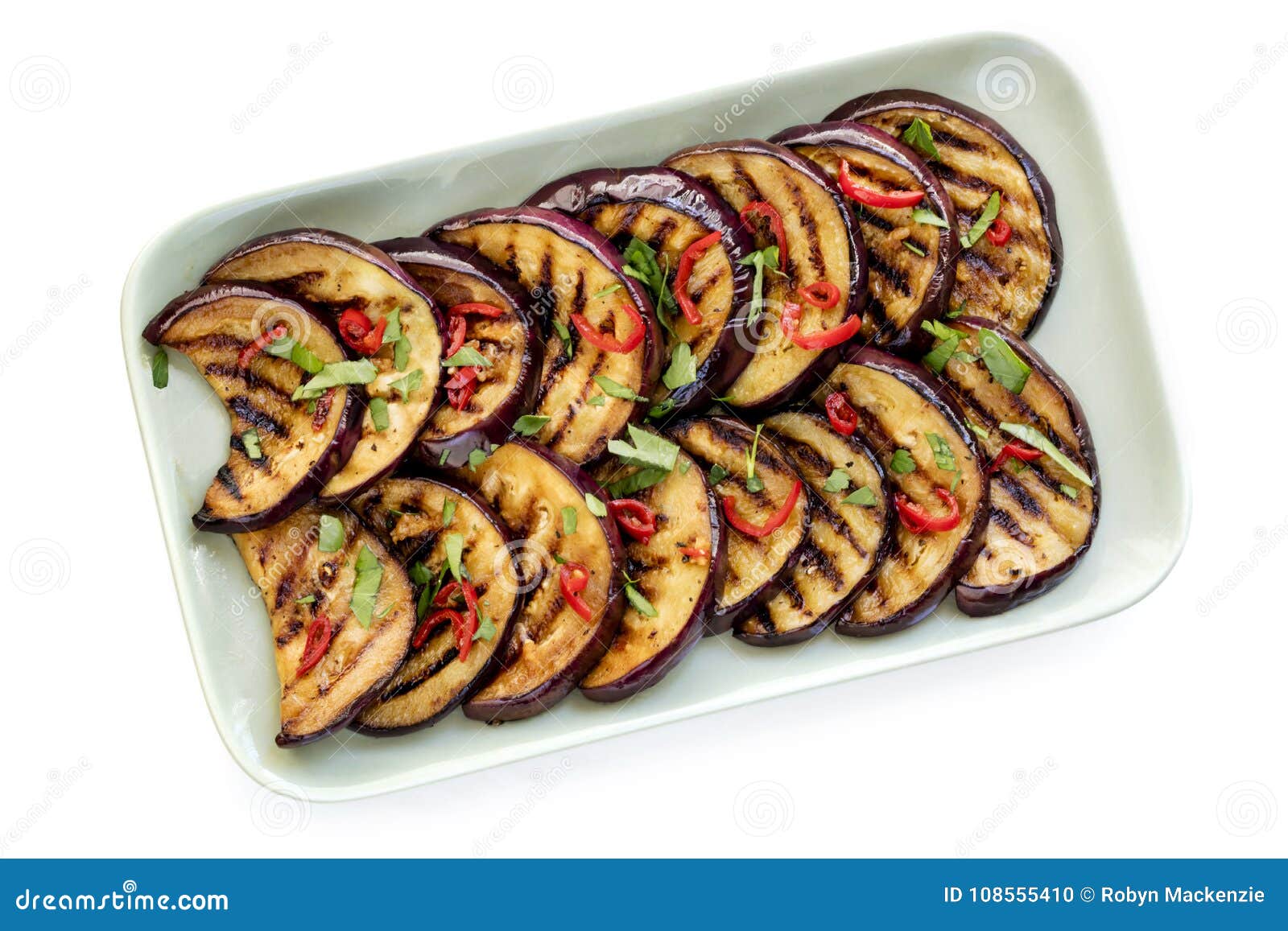 Grilled Marinated Eggplant Slices Isolated on White Stock Photo Image of pepper, view 108555410