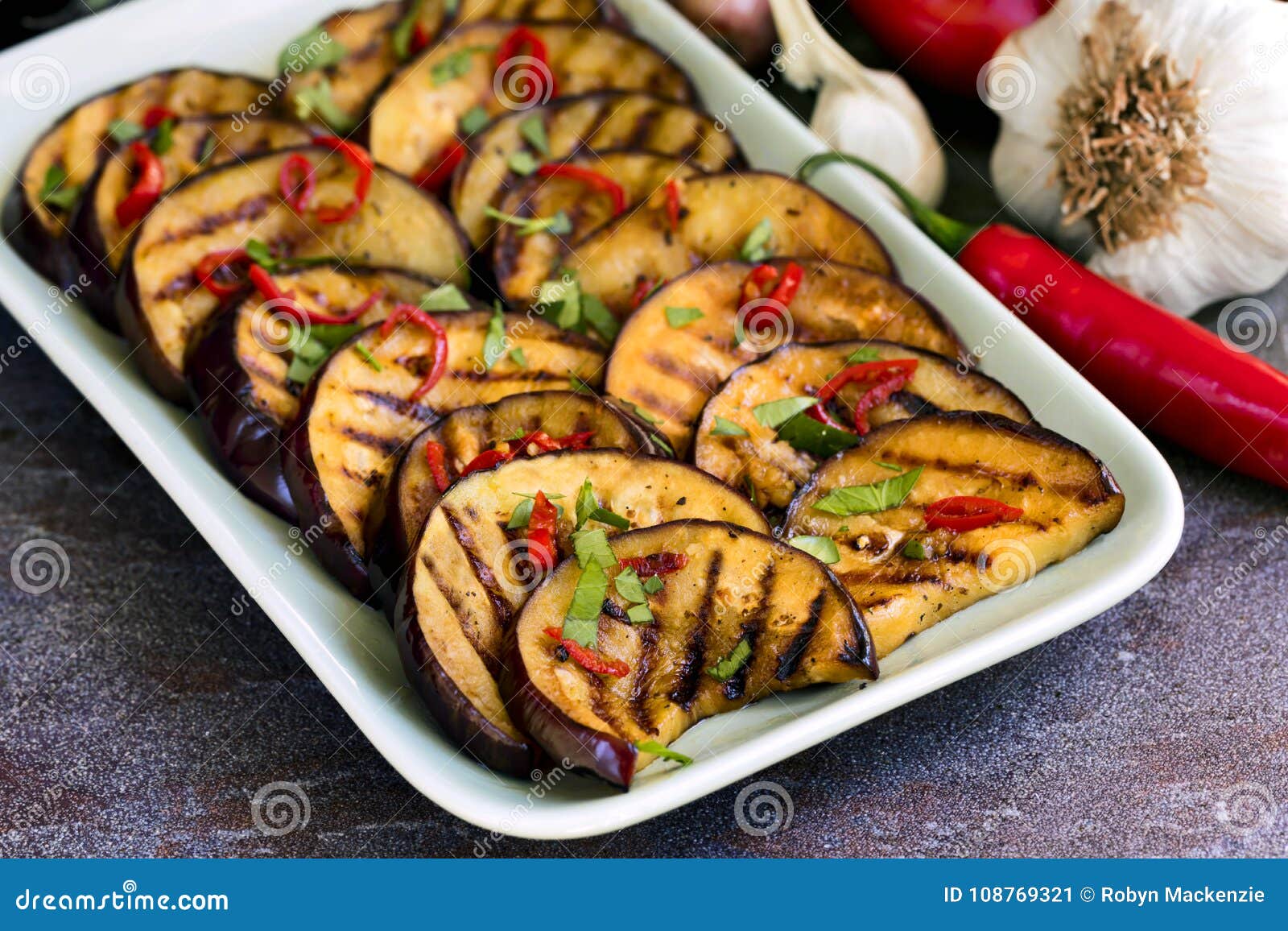 Grilled Marinated Eggplant Slices Stock Image Image of plate, grill 108769321