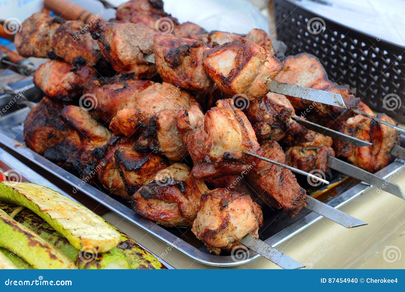 Shashlik Or Shashlyk (meaning Skewered Meat) Was Originally Made Of Lamb.  Stock Photo, Picture and Royalty Free Image. Image 88128379.