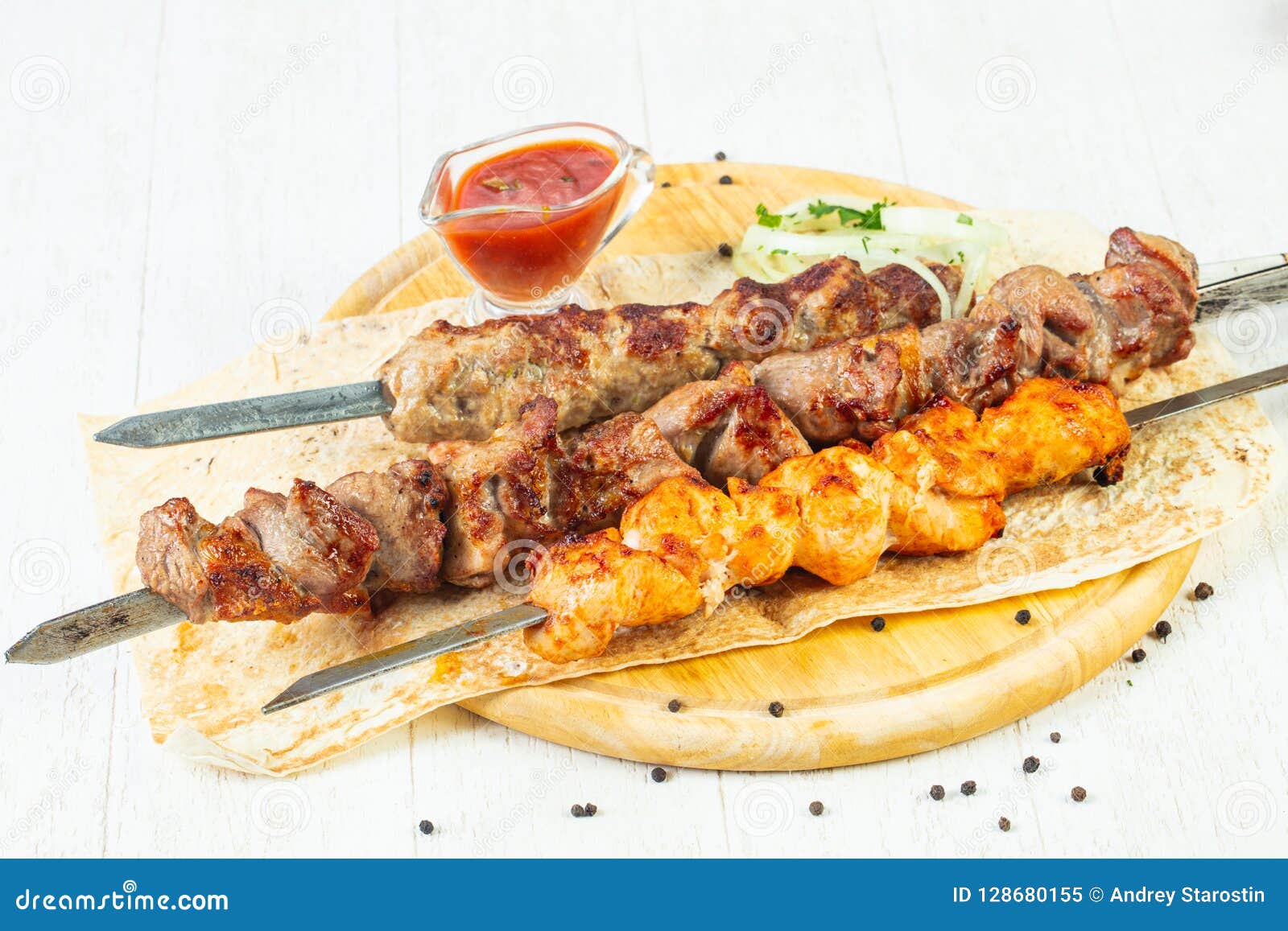 Grilled meat kebab mix stock image. Image of grilled 128680155