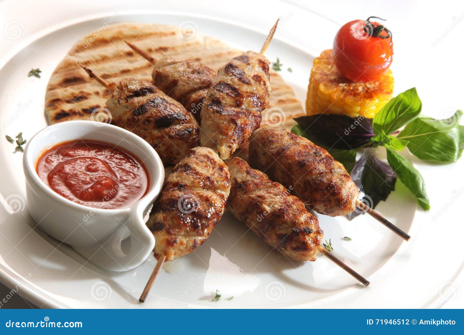 Grilled meat on a stick stock photo. Image of fried, background 71946512