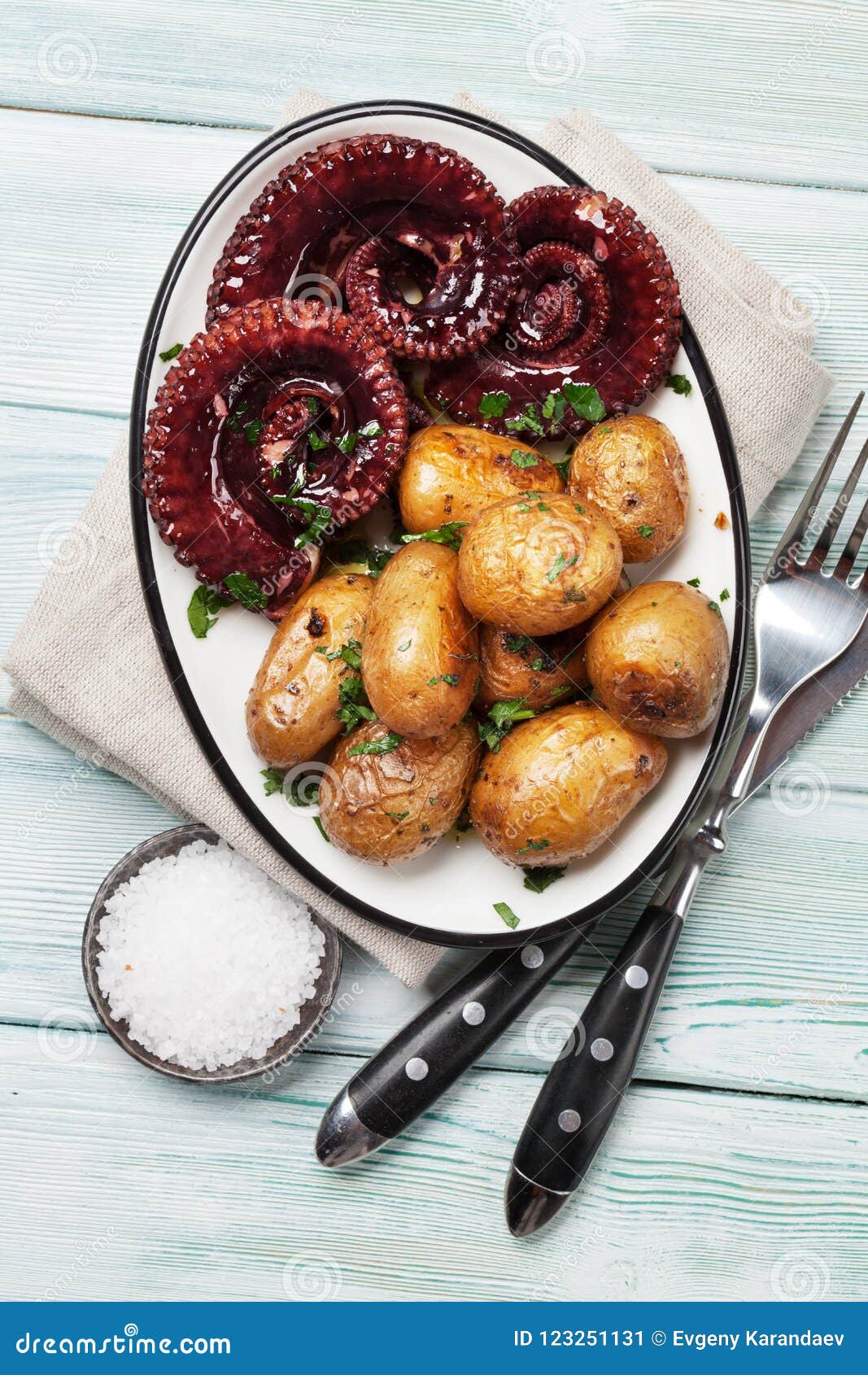 Grilled Octopus with Small Potatoes Stock Image - Image of prepared ...